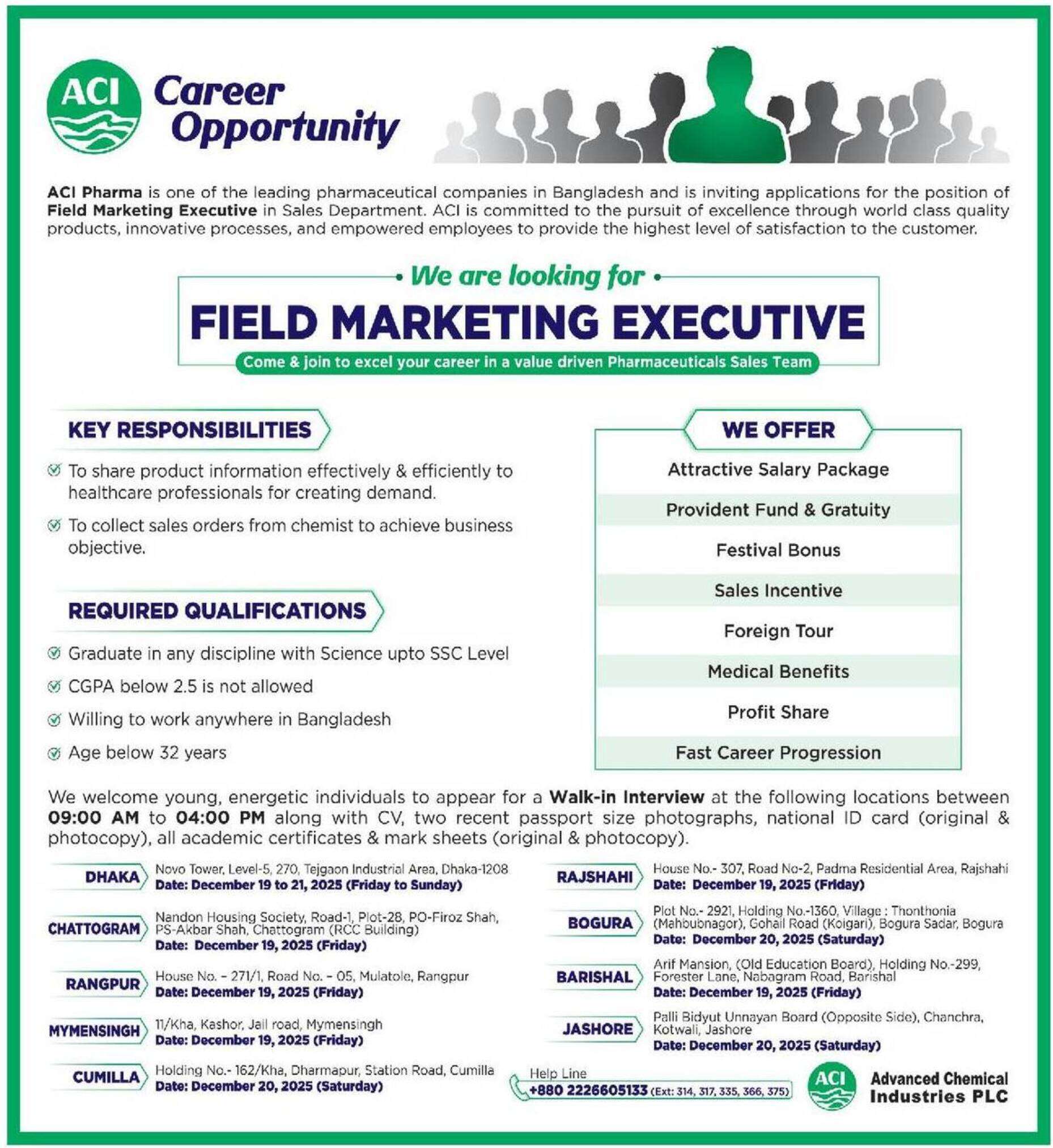 সরাসরি সাক্ষাৎকারে এসিআইতে চাকরির সুবর্ণ সুযোগ