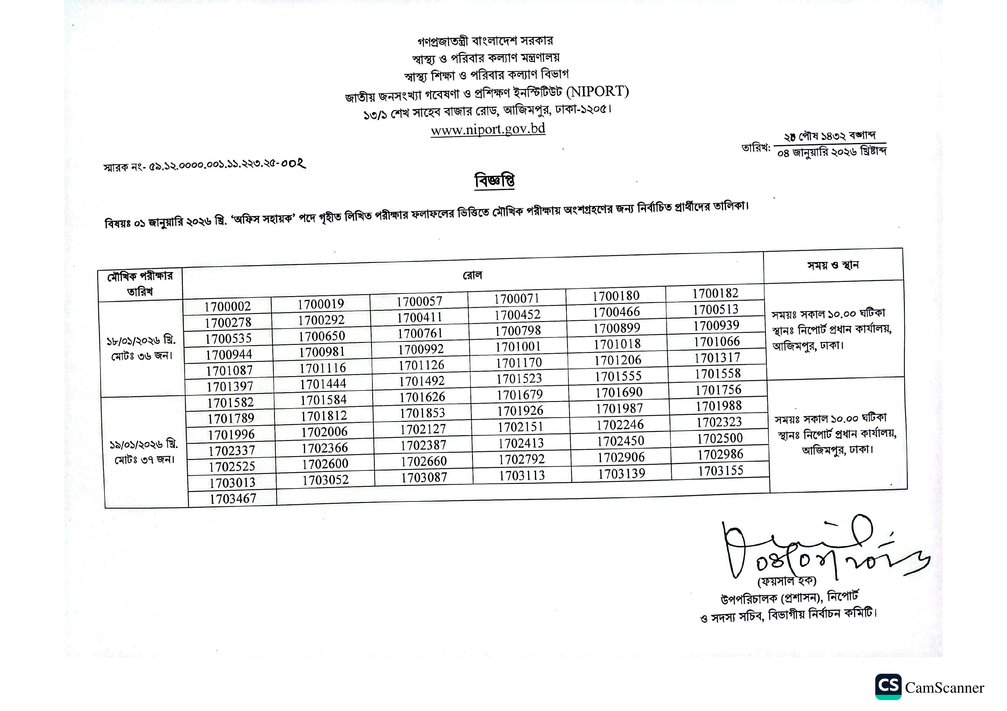 জাতীয় জনসংখ্যা গবেষণা ও প্রশিক্ষণ ইনস্টিটিউটের (নিপোট) লিখিত পরীক্ষার ফলাফল প্রকাশ