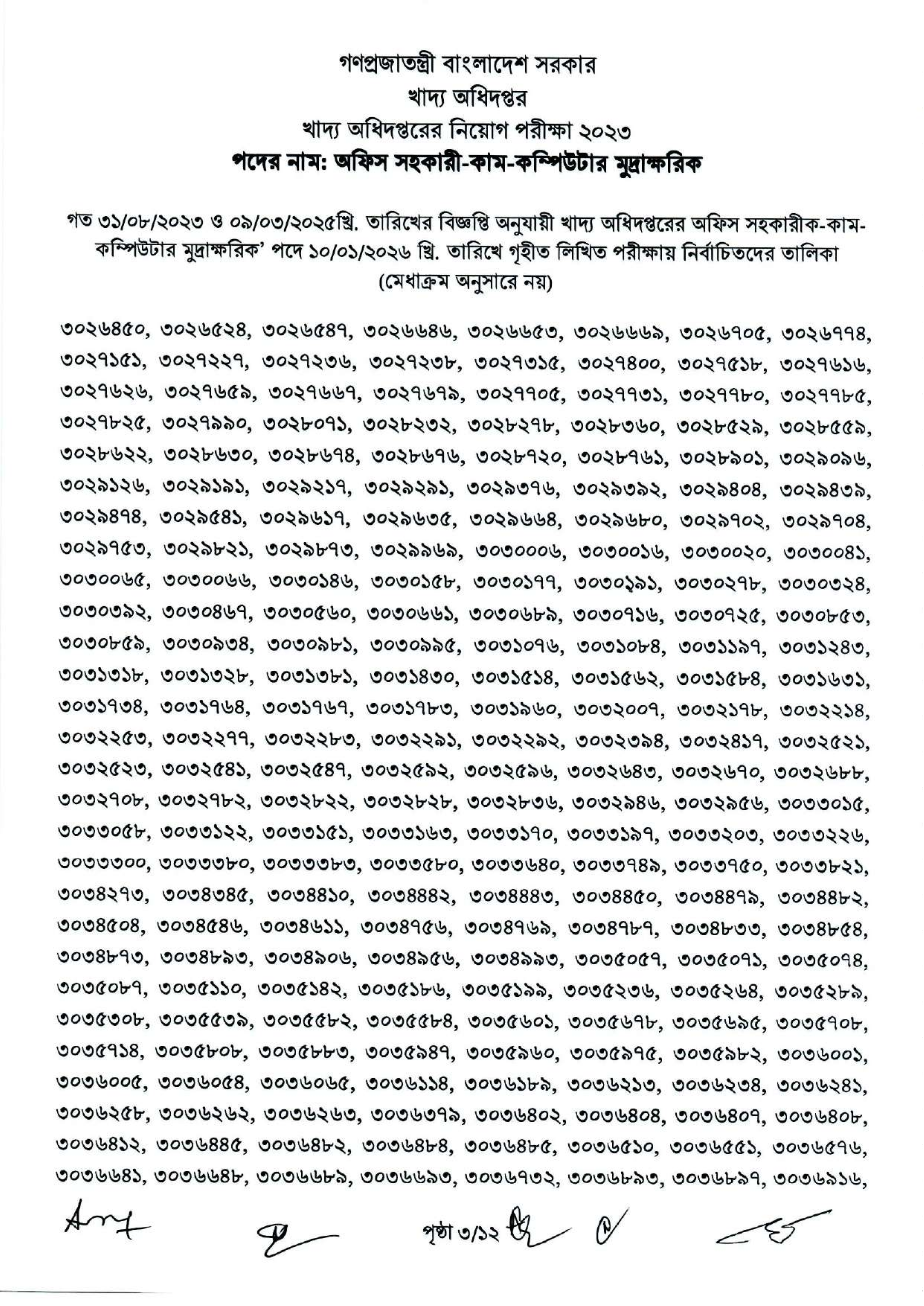 খাদ্য অধিদপ্তরের চাকরির লিখিত পরীক্ষার ফলাফল প্রকাশ