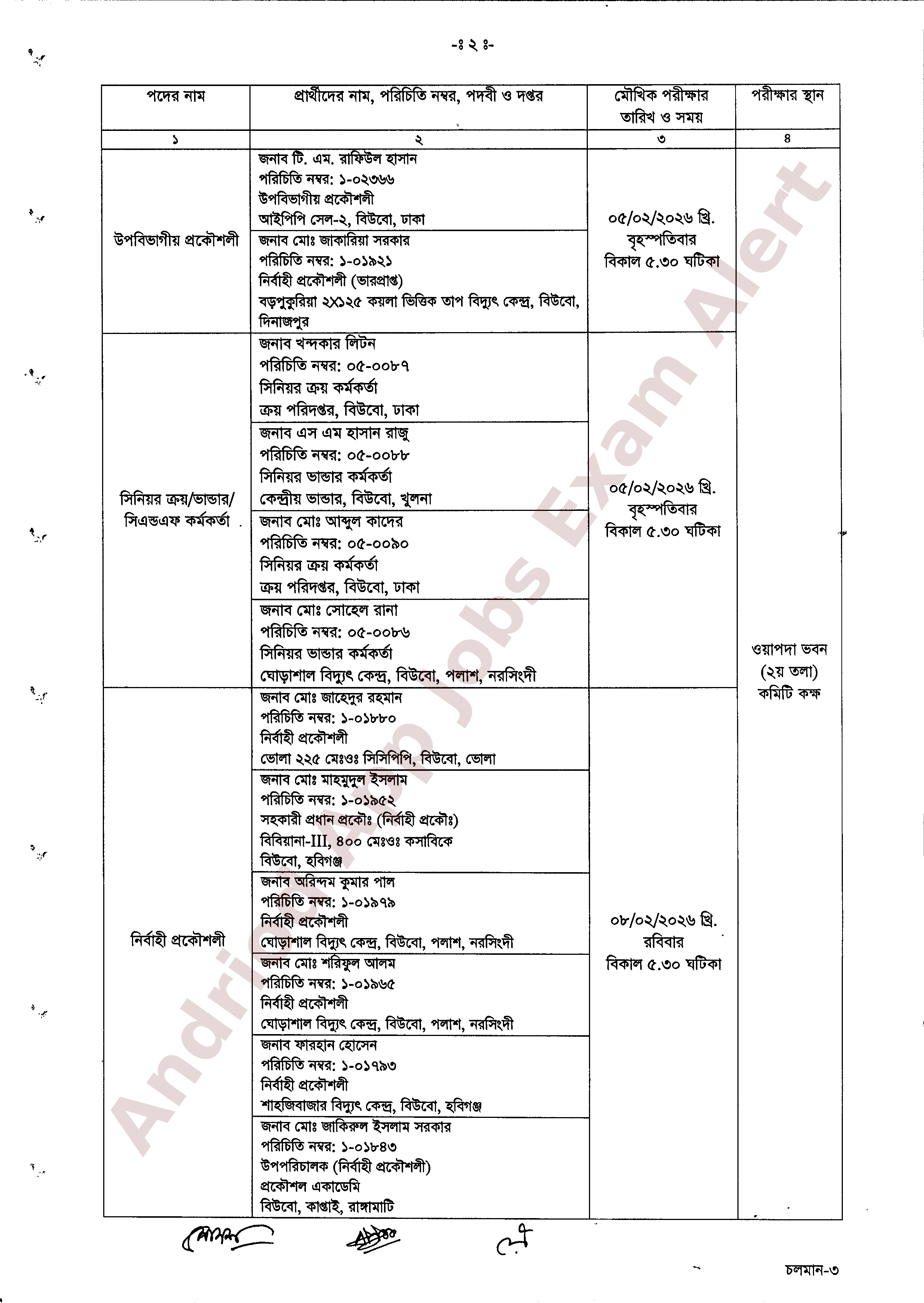 বাংলাদেশ বিদ্যুৎ উন্নয়ন বোর্ডের মৌখিক পরীক্ষার সময়সূচী প্রকাশ
