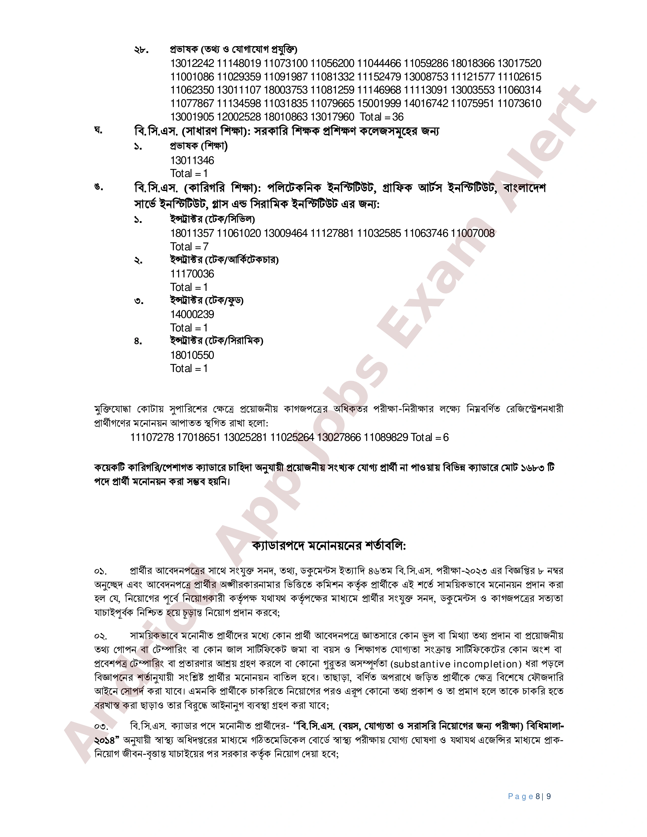 ৪৬তম বি.সি.এস. পরীক্ষা-২০২৩ এর চূড়ান্ত ফলাফল প্রকাশ