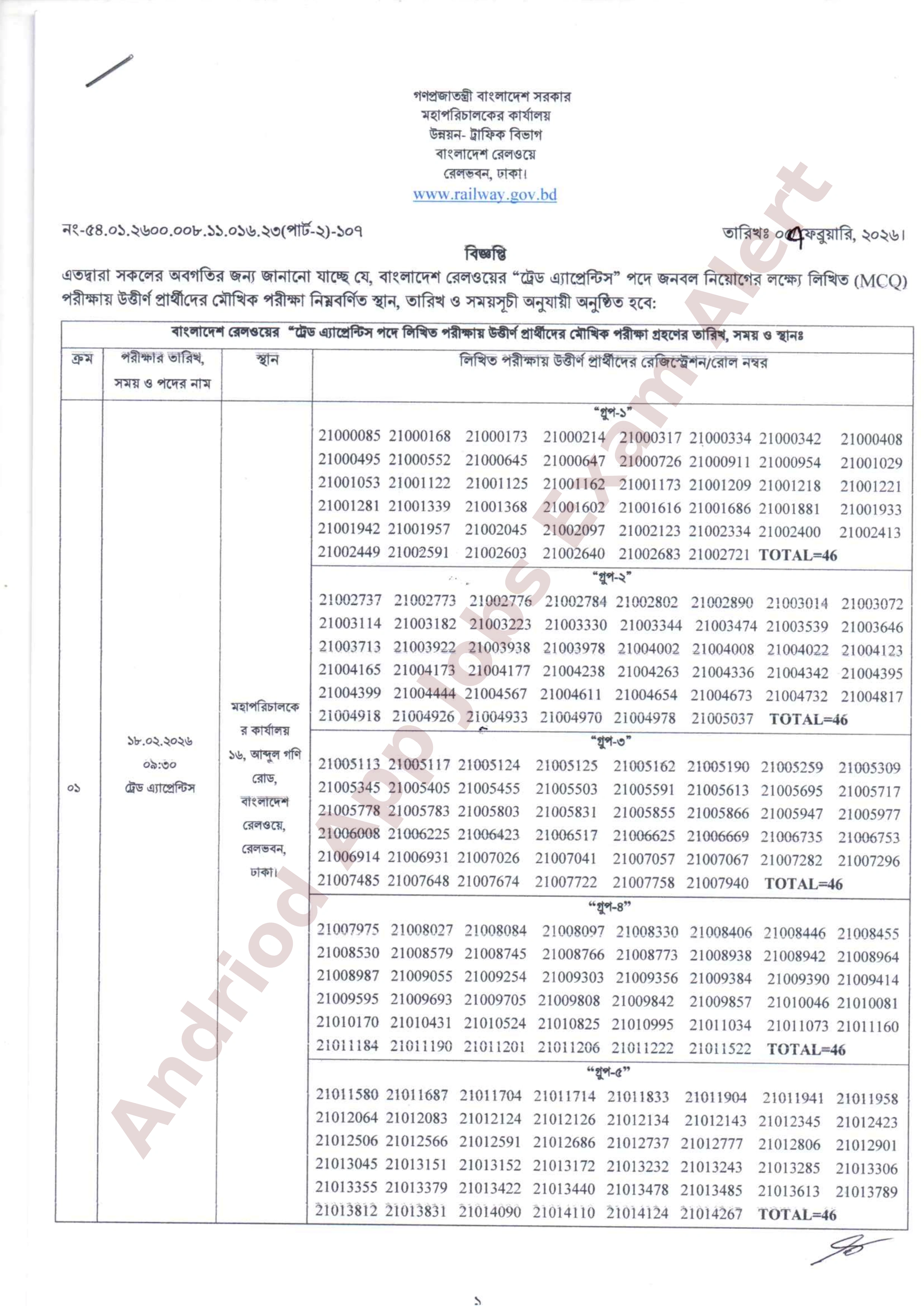 বাংলাদেশ রেলওয়ের নিয়োগ পরীক্ষার ফলাফল ও মৌখিক পরীক্ষার সময়সূচী প্রকাশ
