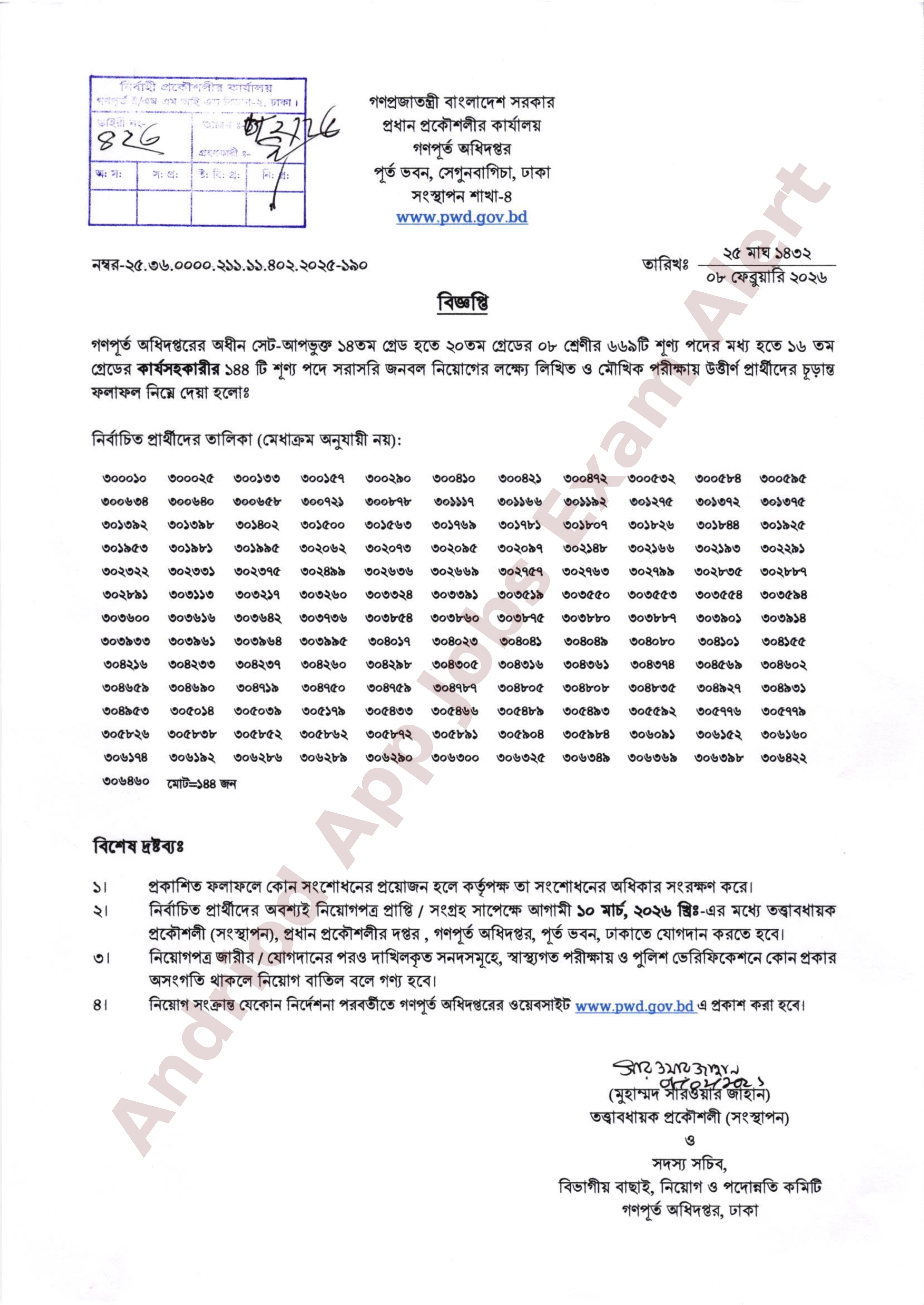 গণপূর্ত অধিদপ্তরের নিয়োগ পরীক্ষার চূড়ান্ত ফলাফল প্রকাশ