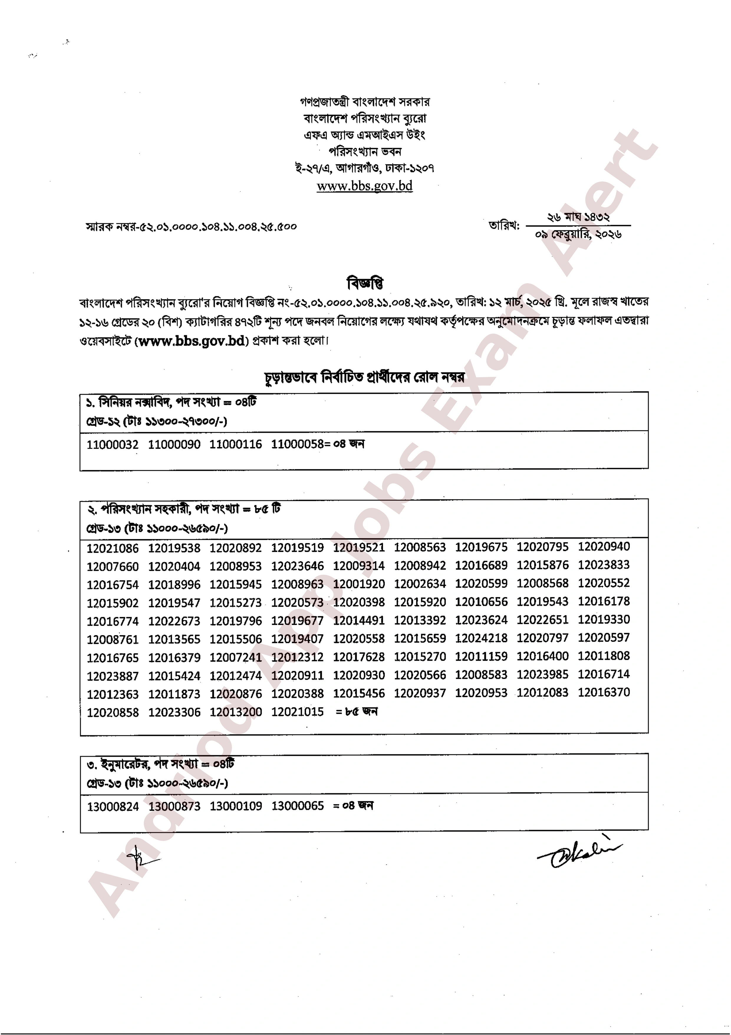 বাংলাদেশ পরিসংখ্যান ব্যুরোর নিয়োগ পরীক্ষার চূড়ান্ত ফলাফল প্রকাশ