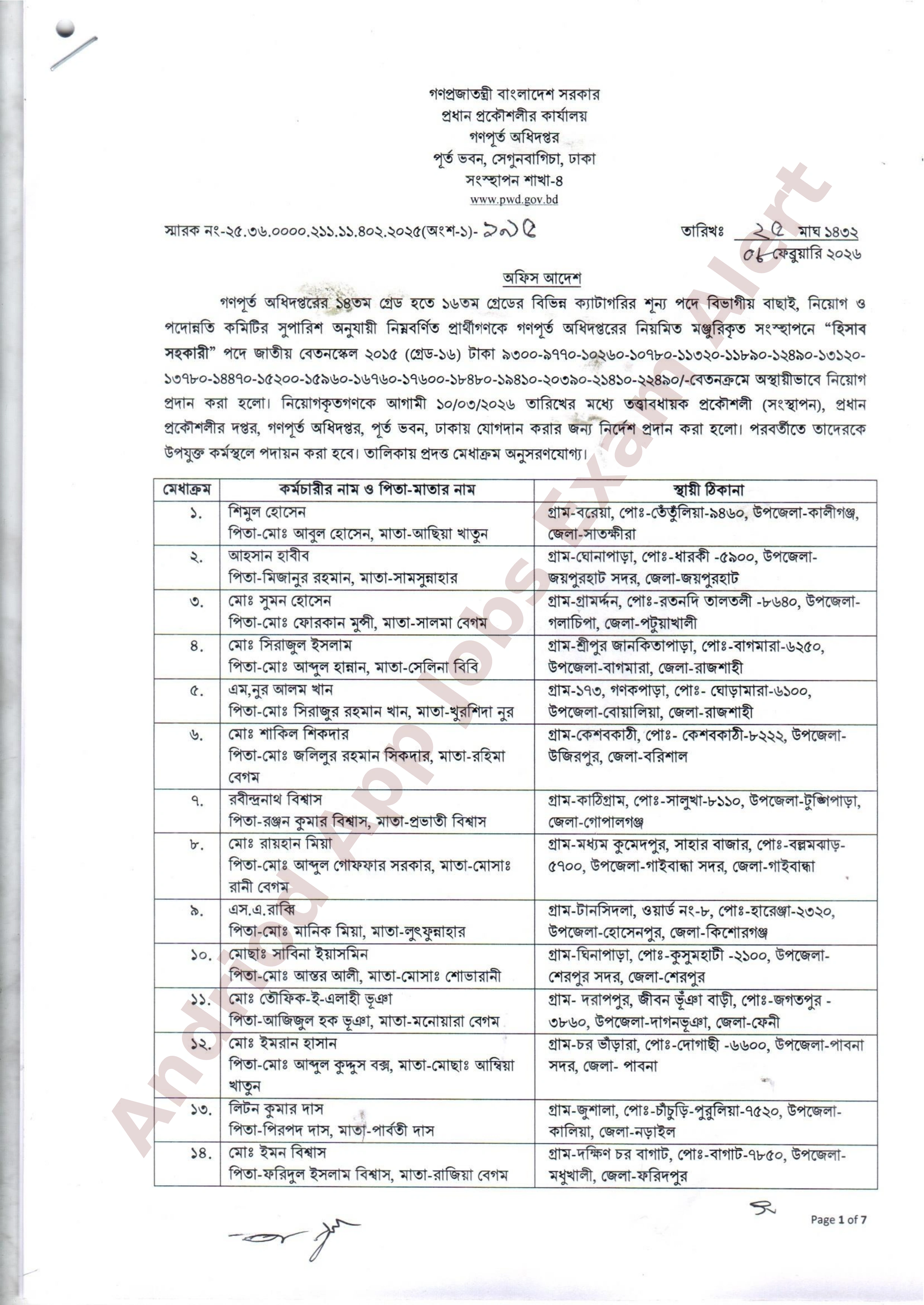 গণপূর্ত অধিদপ্তরের নিয়োগ পরীক্ষার ফলাফল প্রকাশ