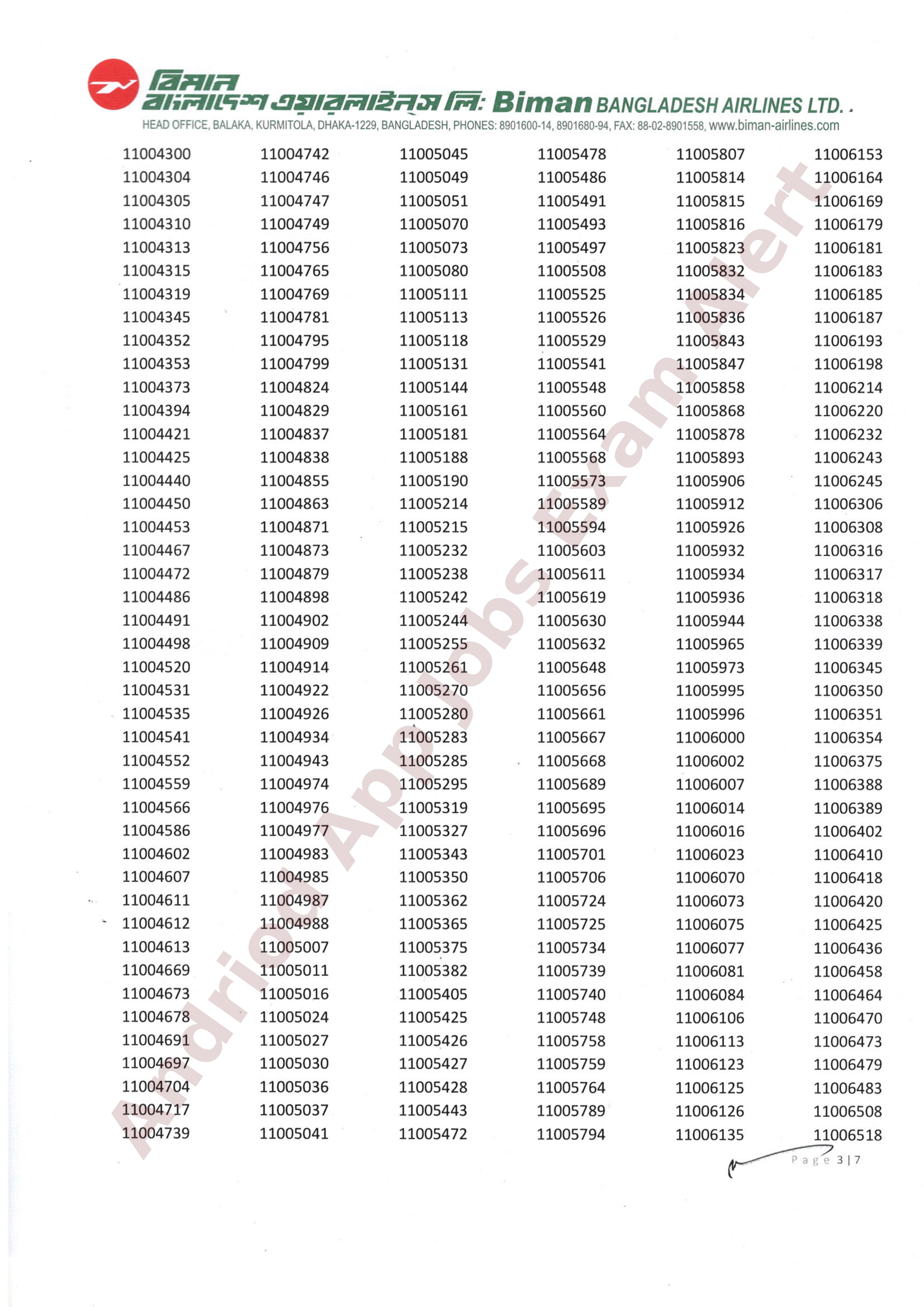 বিমান বাংলাদেশ এয়ারলাইন্সের পরীক্ষার ফলাফল প্রকাশ