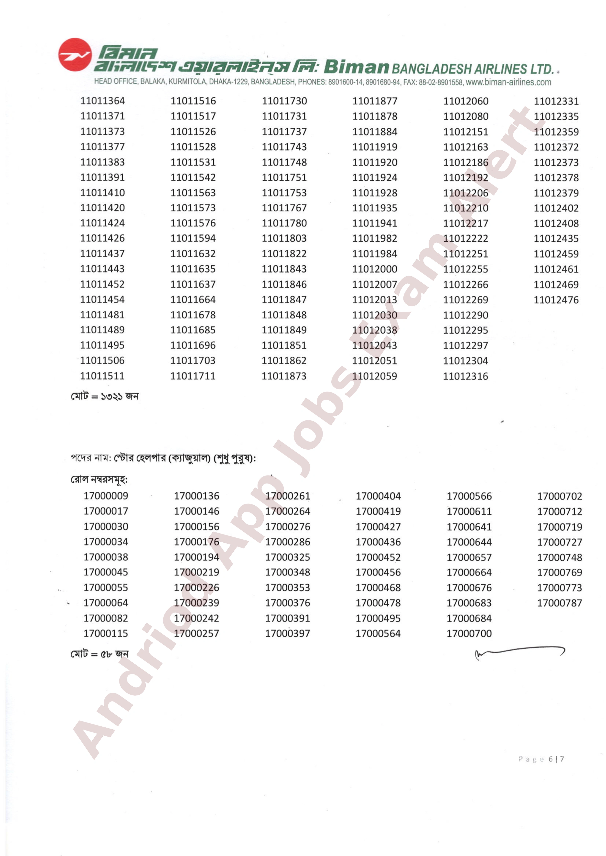 বিমান বাংলাদেশ এয়ারলাইন্সের পরীক্ষার ফলাফল প্রকাশ