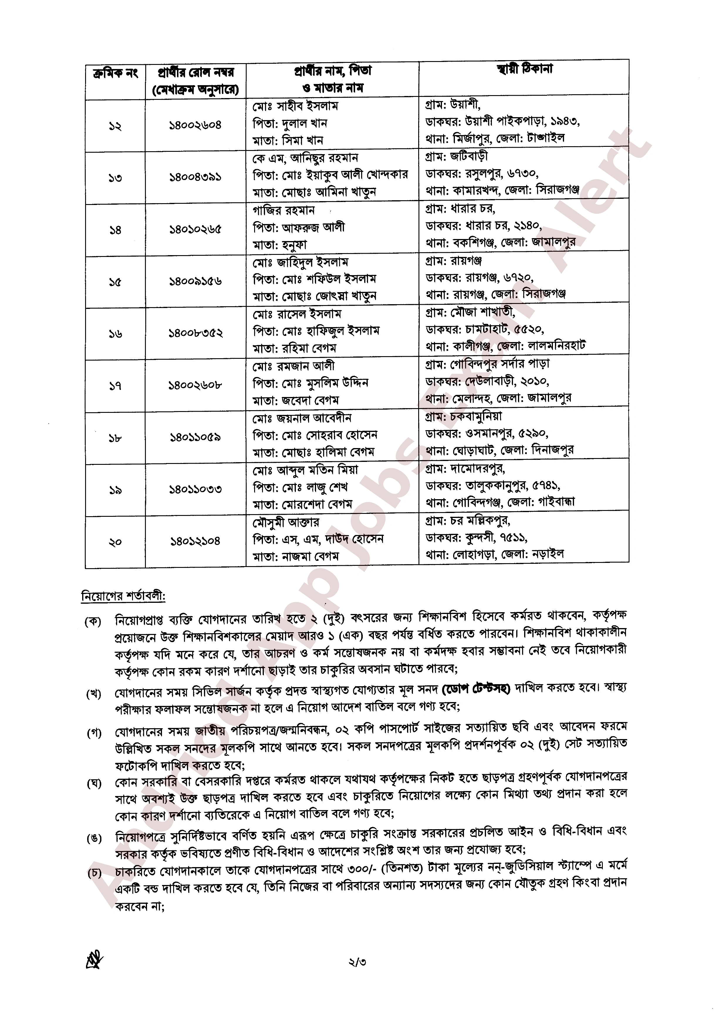 বিদ্যুৎ বিভাগের নিয়োগের চূড়ান্ত ফলাফল ও নিয়োগপত্র প্রকাশ
