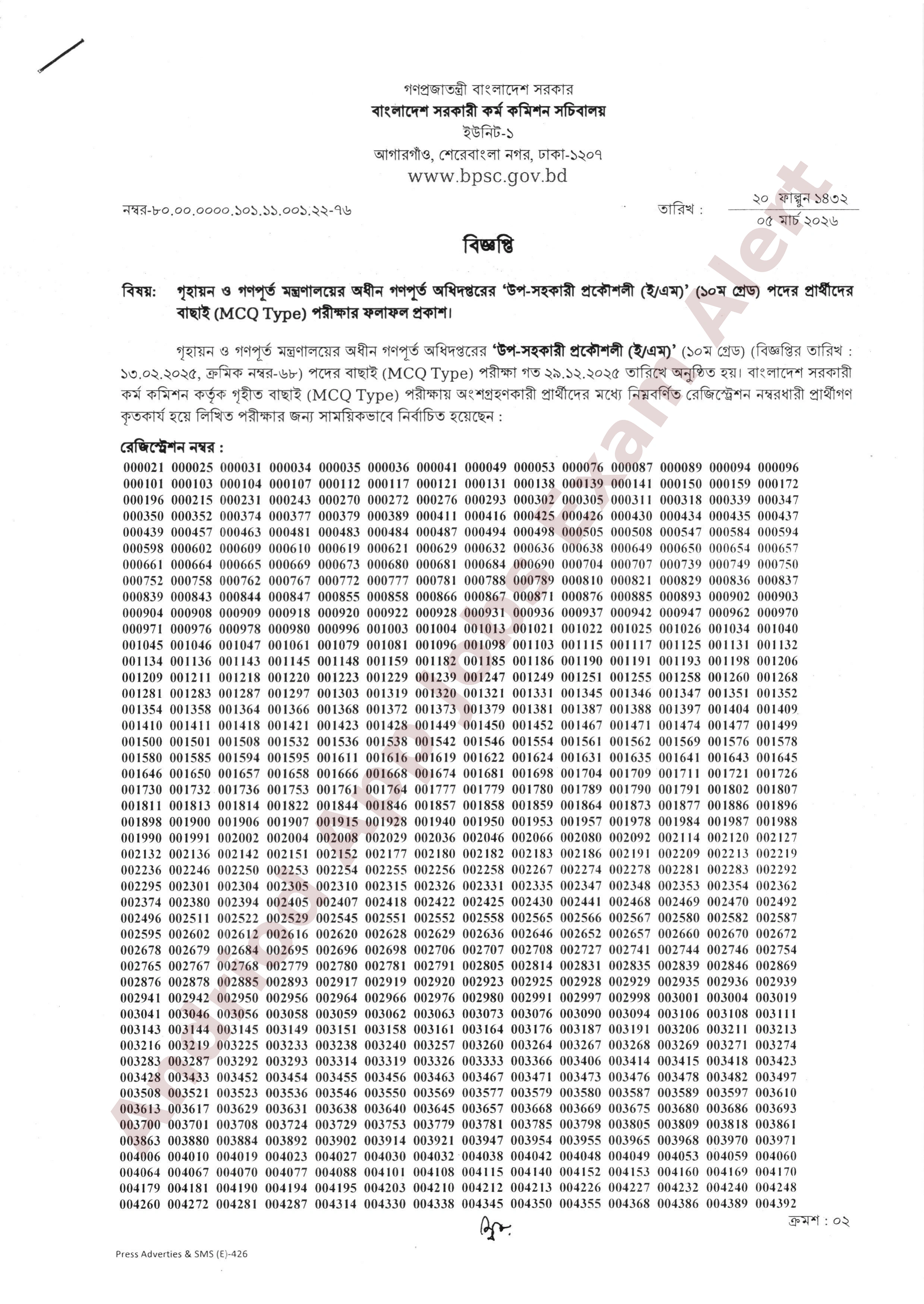 গণপূর্ত অধিদপ্তরের বাছাই (MCQ) পরীক্ষার ফলাফল প্রকাশ