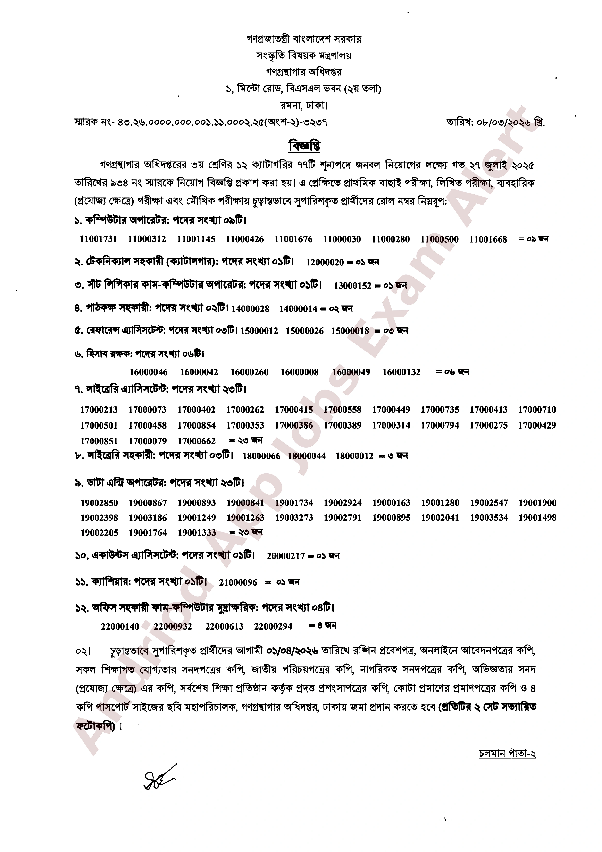গণগ্রন্থাগার অধিদপ্তরের নিয়োগ পরীক্ষার চূড়ান্ত ফলাফল প্রকাশ