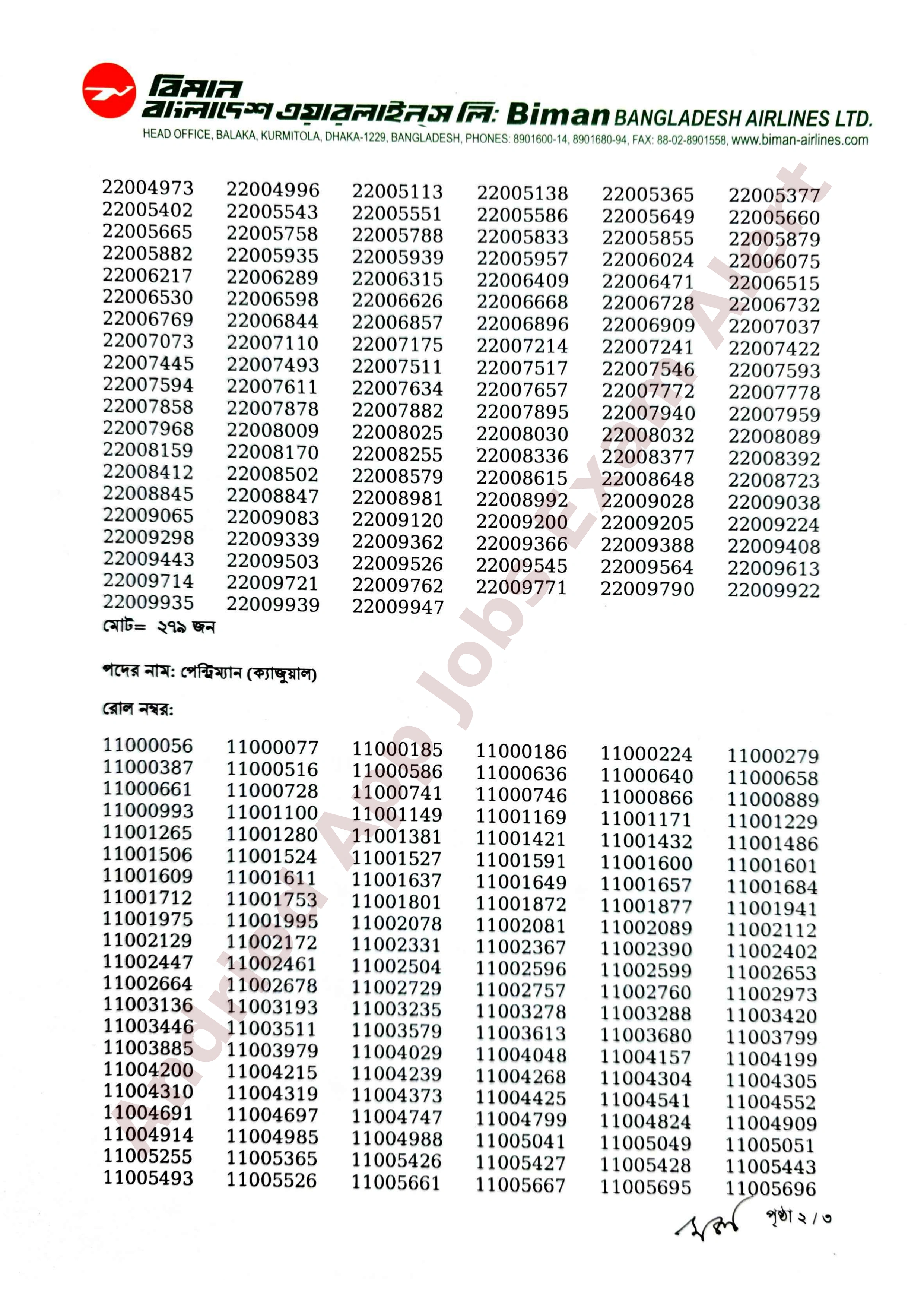 বিমান বাংলাদেশ এয়ারলাইন্স লিঃ এর চাকরির পরীক্ষার ফলাফল প্রকাশ