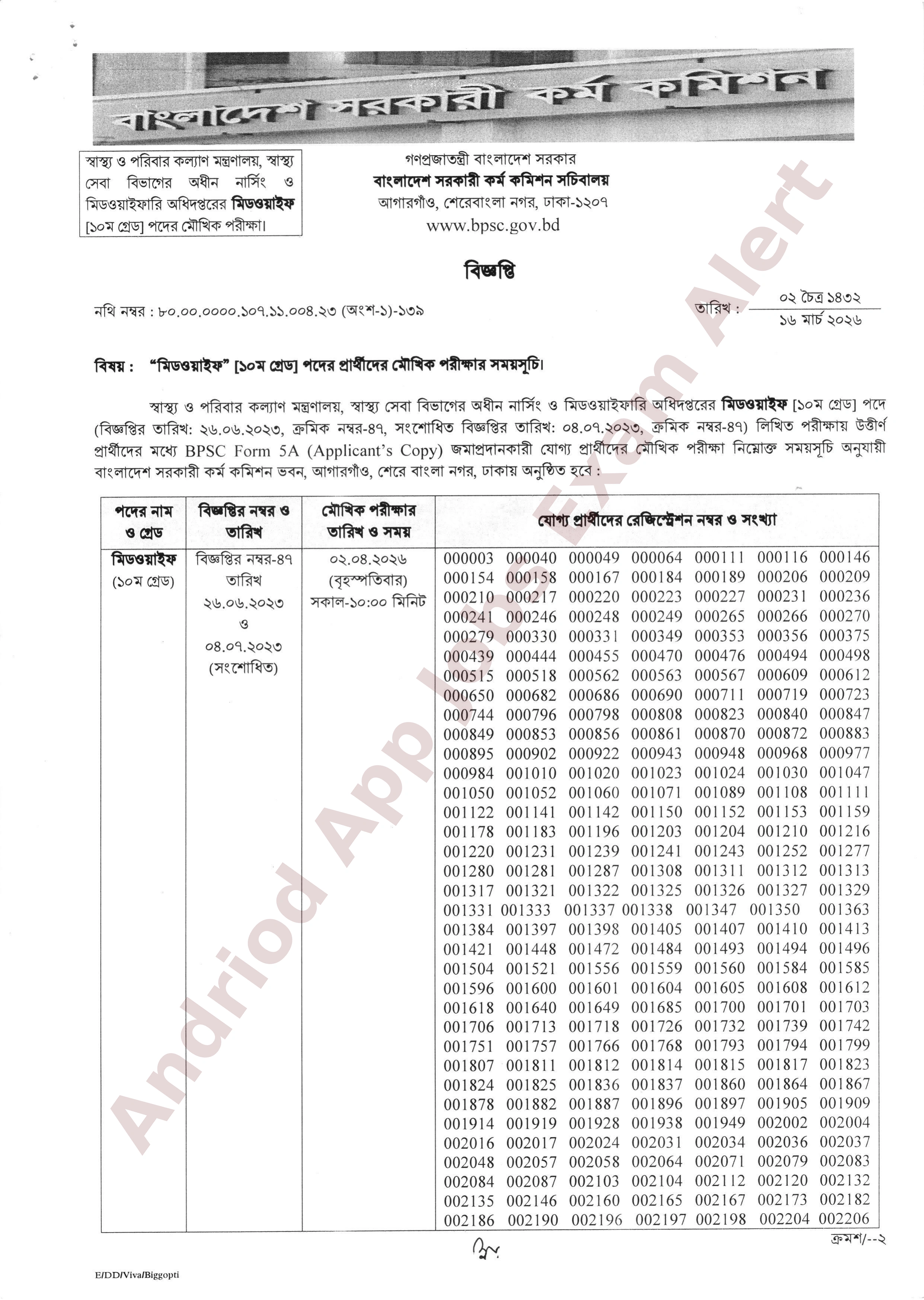 নার্সিং ও মিডওয়াইফারি অধিদপ্তরের চাকরির মৌখিক পরীক্ষার সময়সূচি প্রকাশ