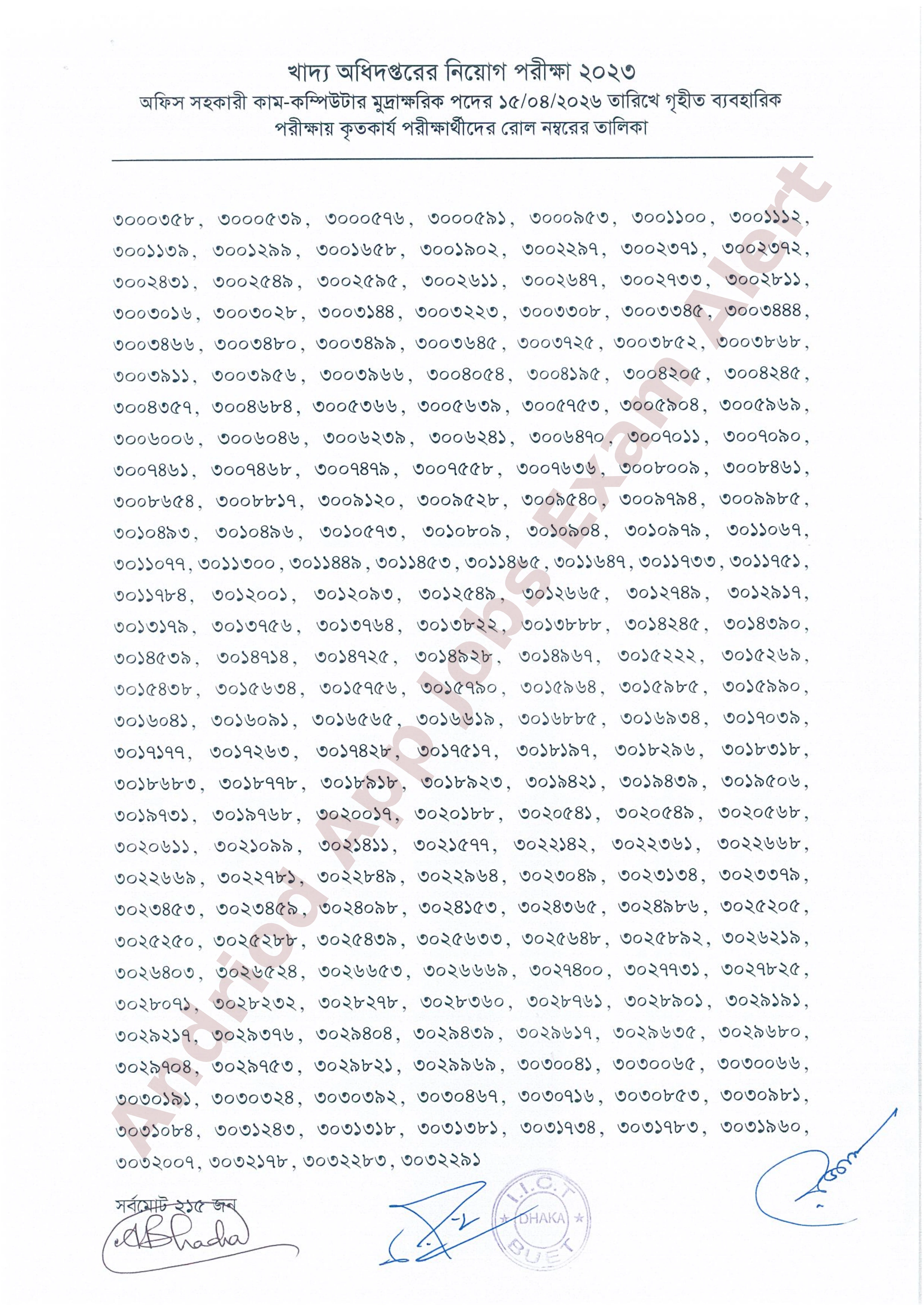 খাদ্য অধিদপ্তরের ব্যবহারিক পরীক্ষার ফলাফল প্রকাশ