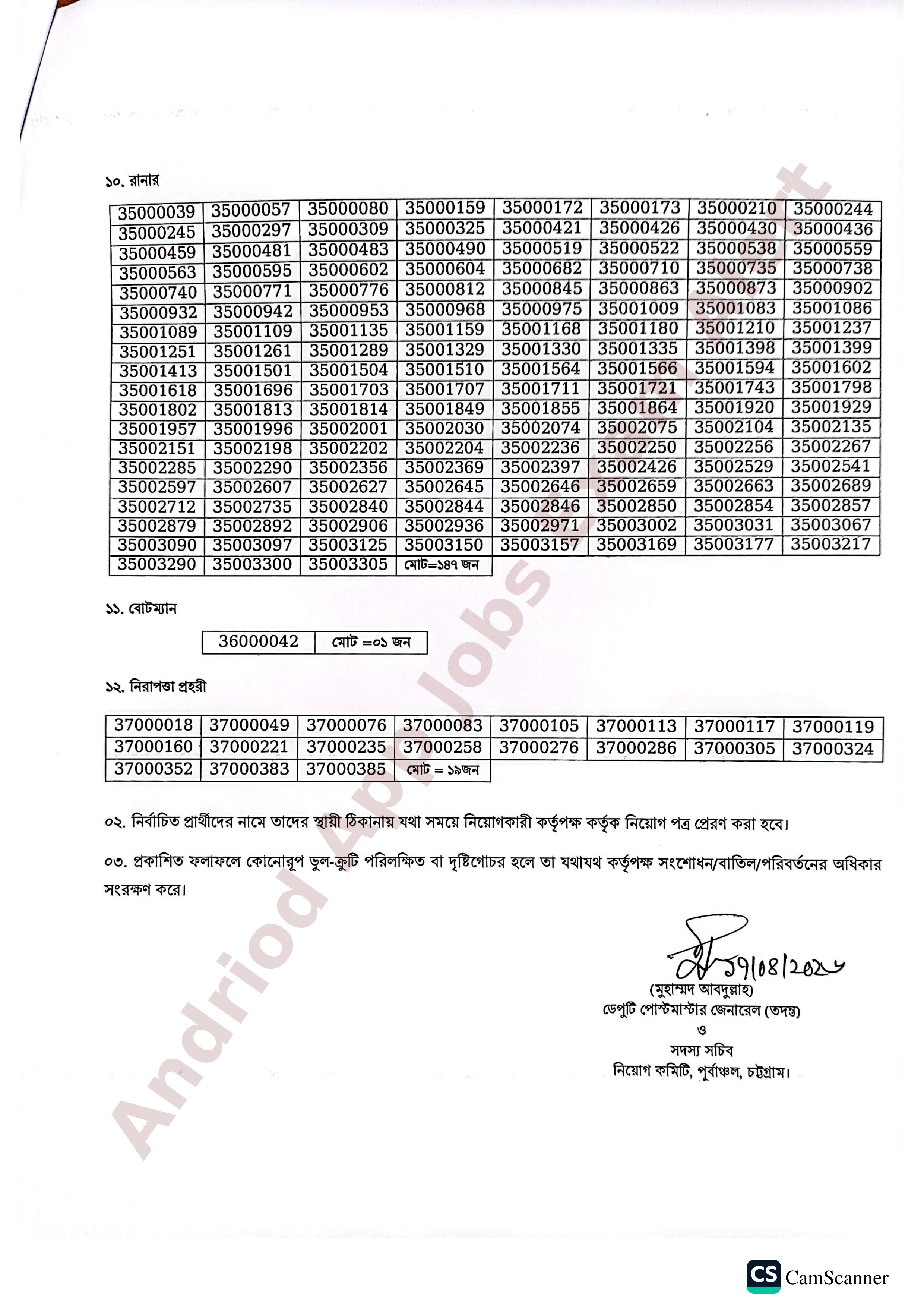 পোস্টমাস্টার জেনারেলের কার্যালয় (পূর্বাঞ্চল, চট্টগ্রাম) নিয়োগ পরীক্ষার চূড়ান্ত ফলাফল প্রকাশ