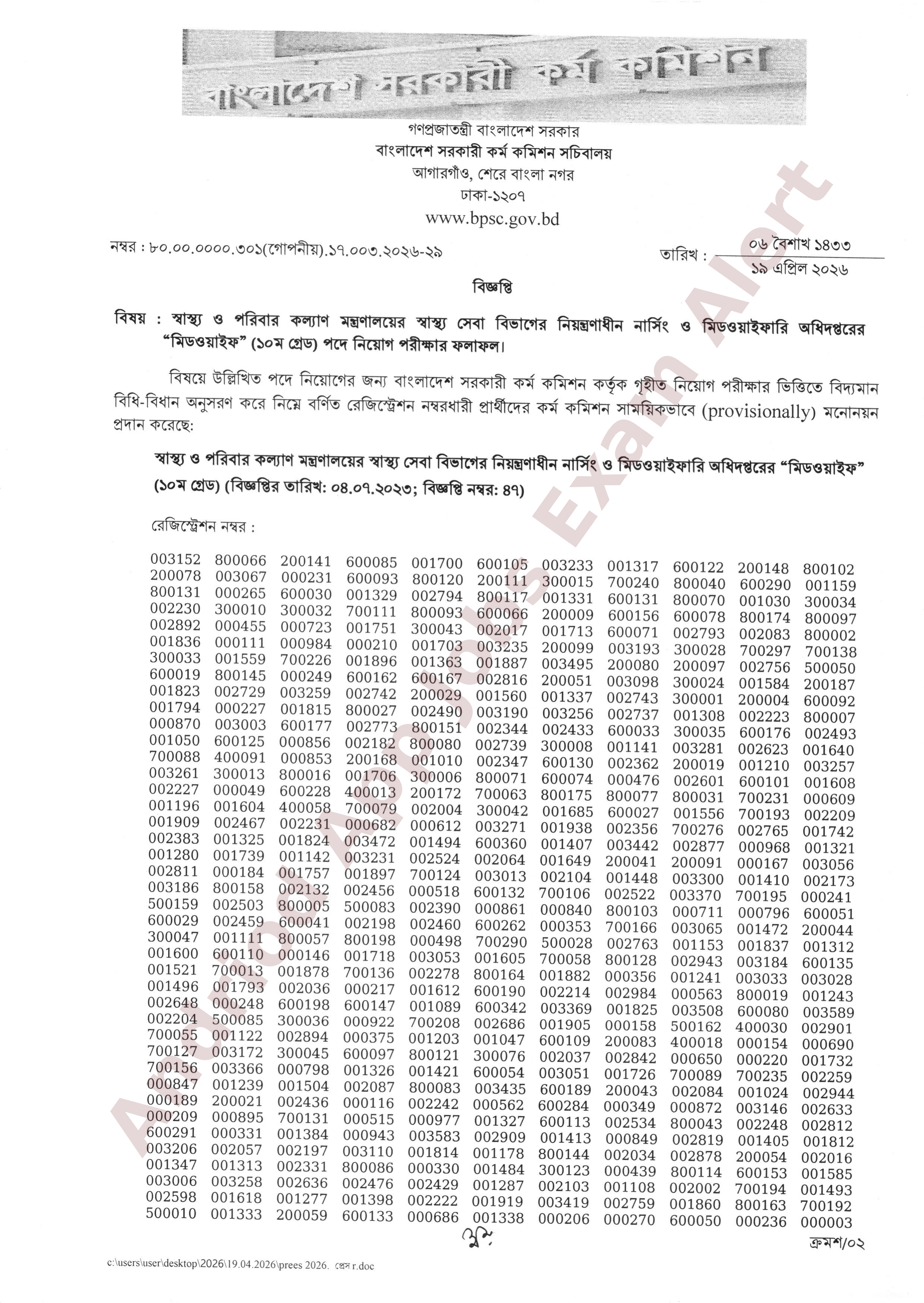 নার্সিং ও মিডওয়াইফারি অধিদপ্তরের নিয়োগ পরীক্ষার ফলাফল প্রকাশ