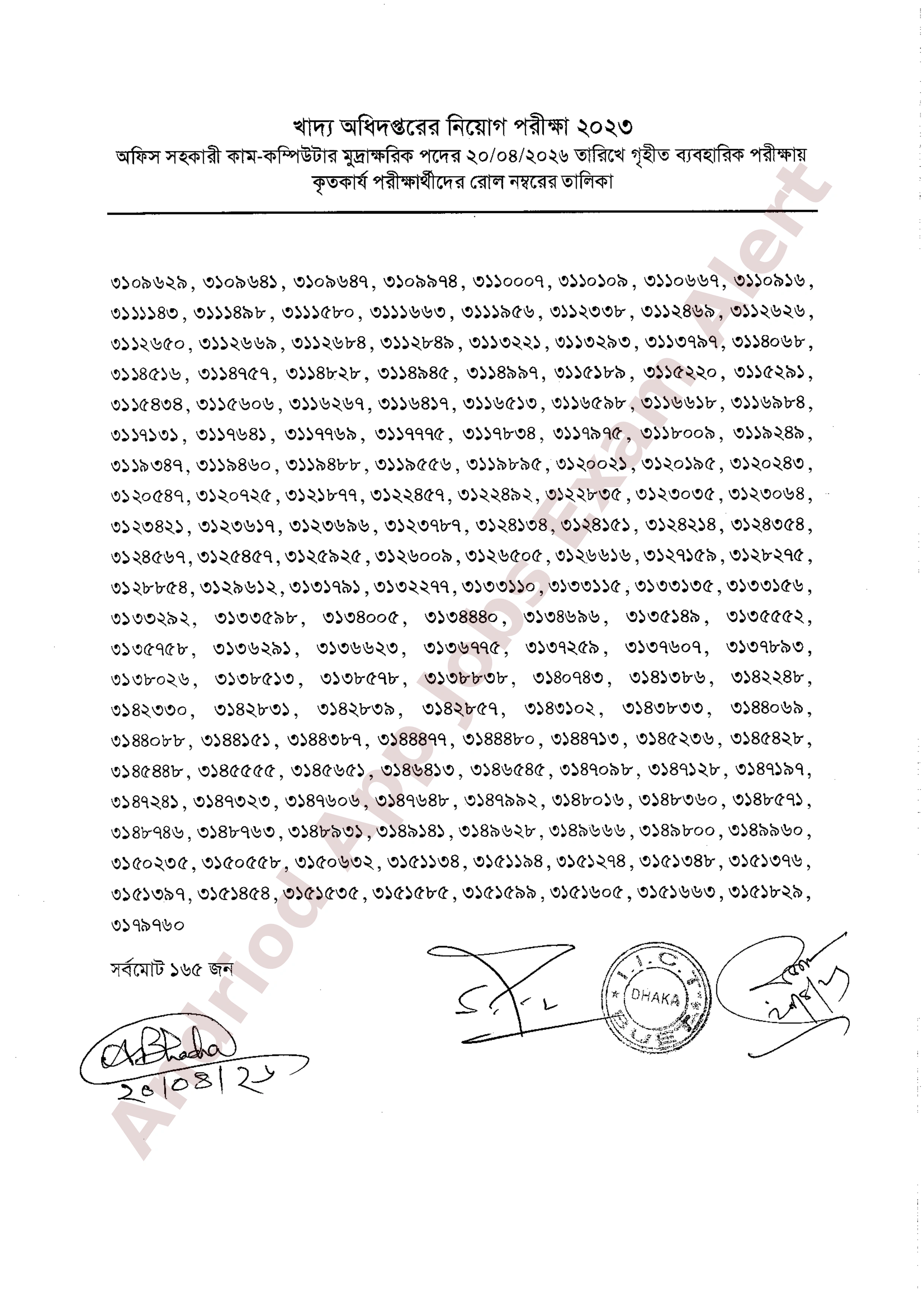 খাদ্য অধিদপ্তরের অফিস সহকারী-কাম-কম্পিউটার মুদ্রাক্ষরিক পদের ব্যবহারিক পরীক্ষার ফলাফল প্রকাশ