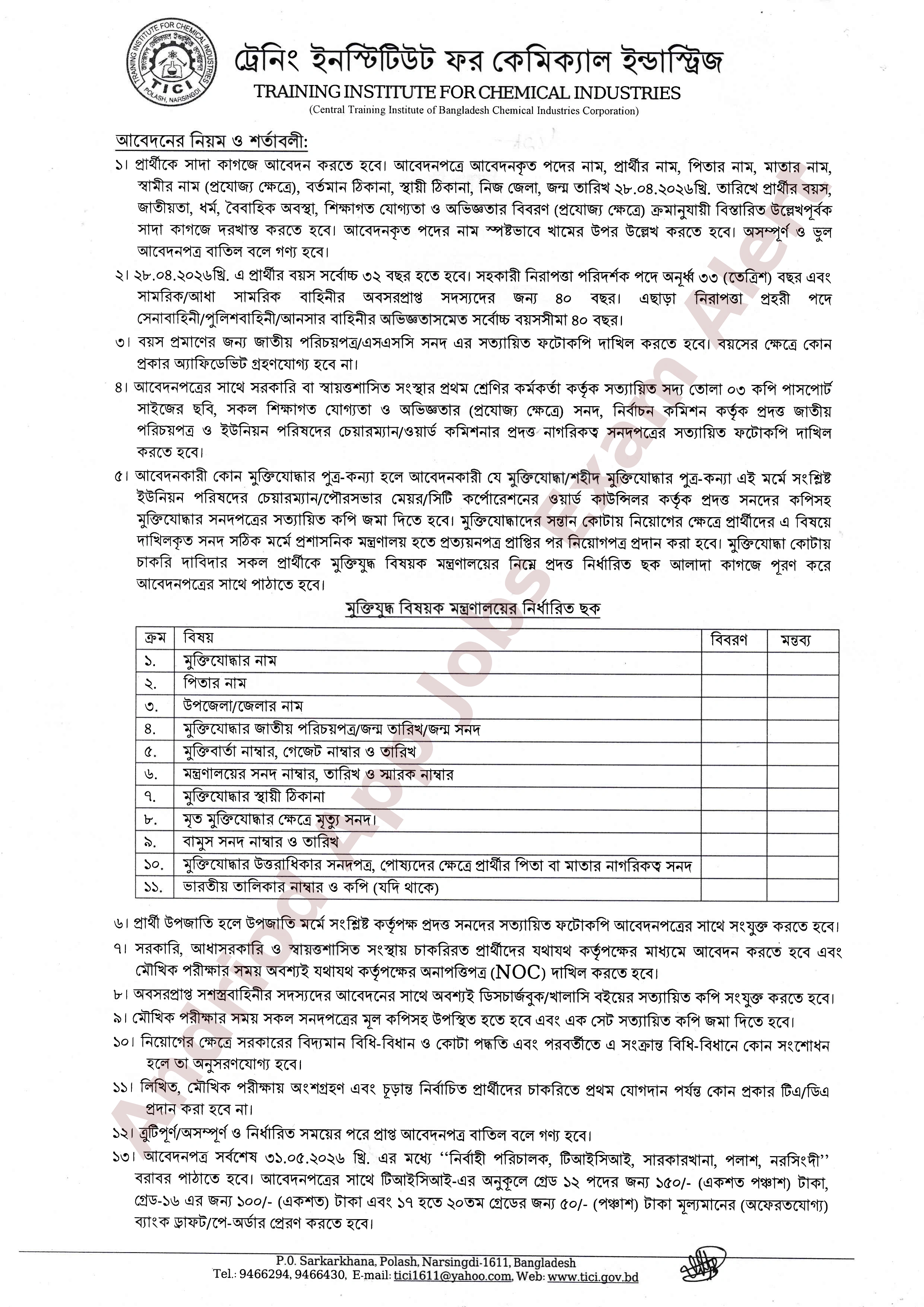 ১৯ পদে ট্রেনিং ইনস্টিটিউট ফর কেমিক্যাল ইন্ডাস্ট্রিজ নতুন নিয়োগ বিজ্ঞপ্তি প্রকাশ
