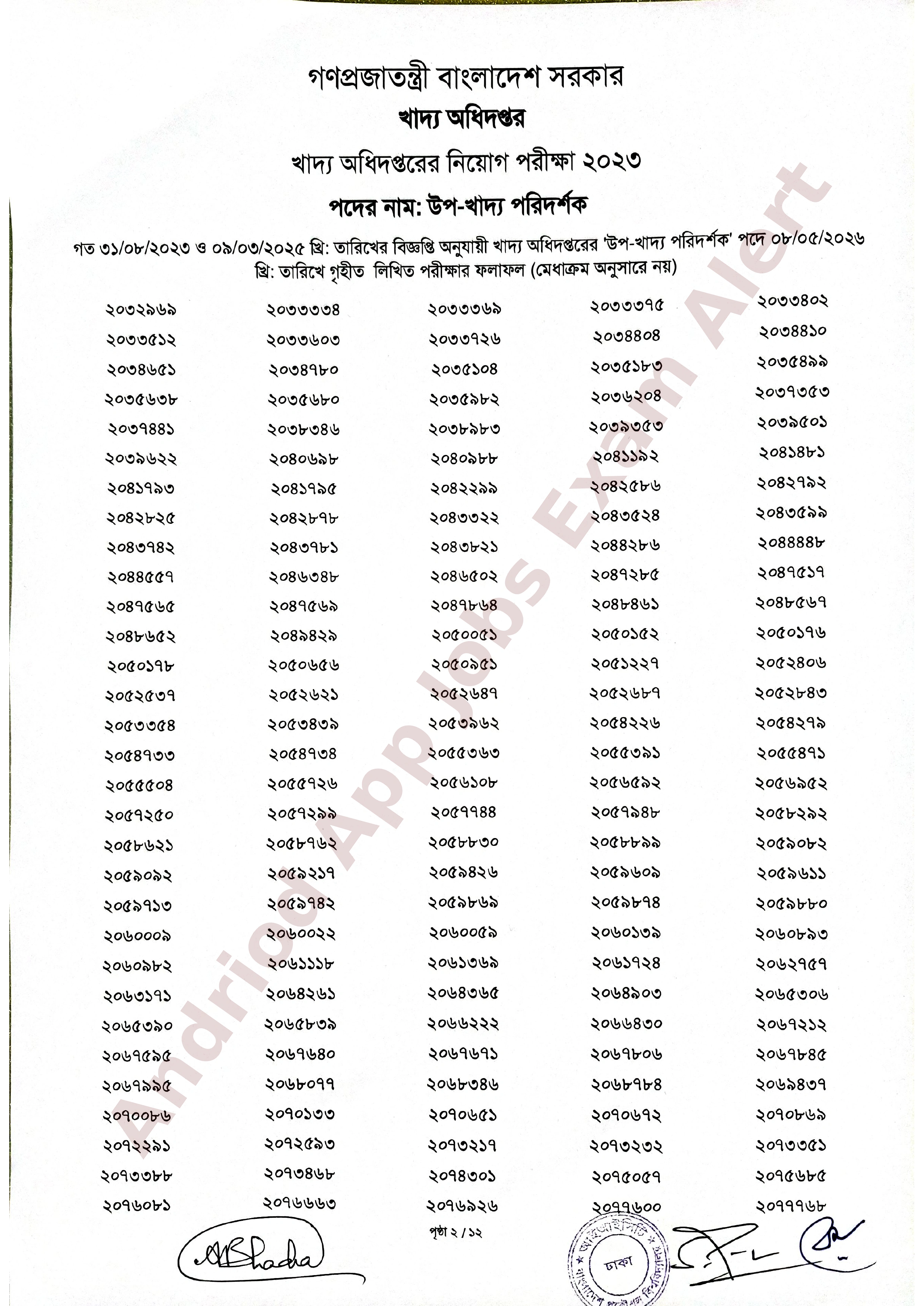 খাদ্য অধিদপ্তরের লিখিত পরীক্ষার ফলাফল প্রকাশ