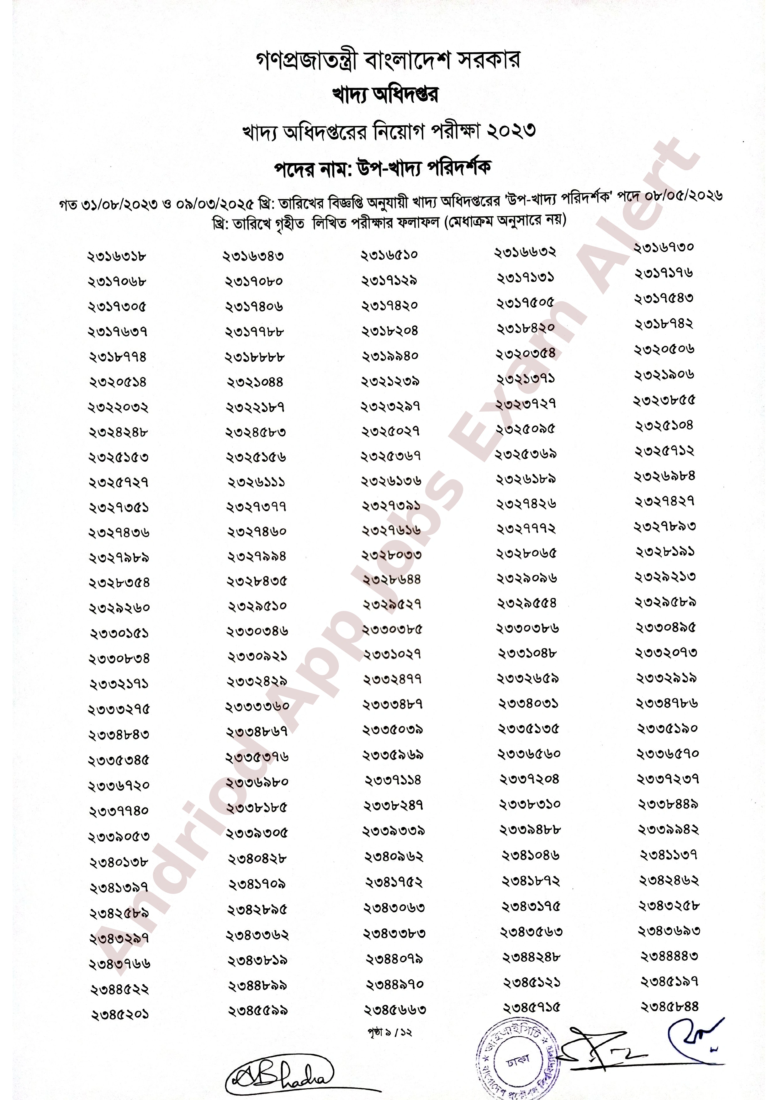 খাদ্য অধিদপ্তরের লিখিত পরীক্ষার ফলাফল প্রকাশ