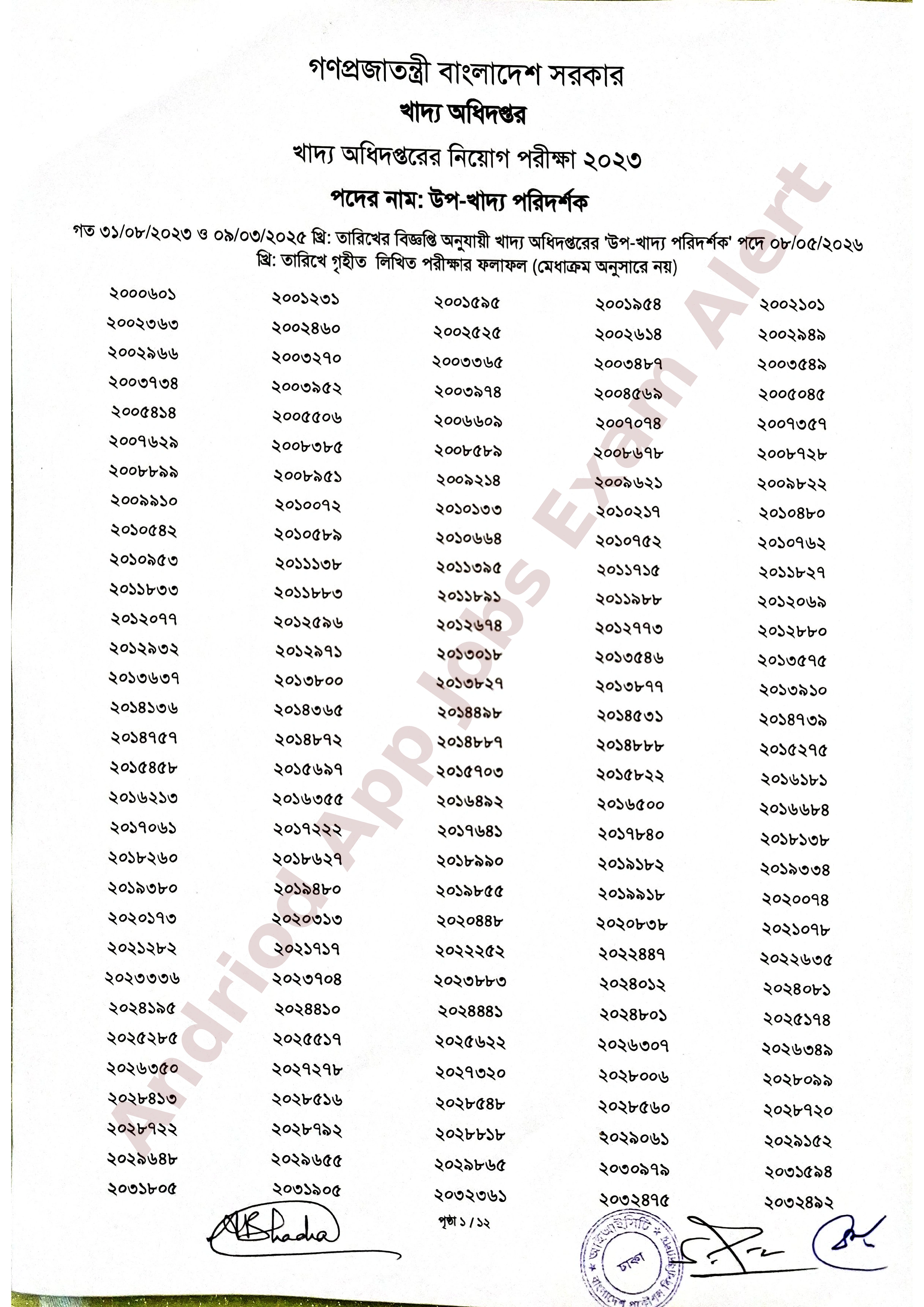 খাদ্য অধিদপ্তরের লিখিত পরীক্ষার ফলাফল প্রকাশ