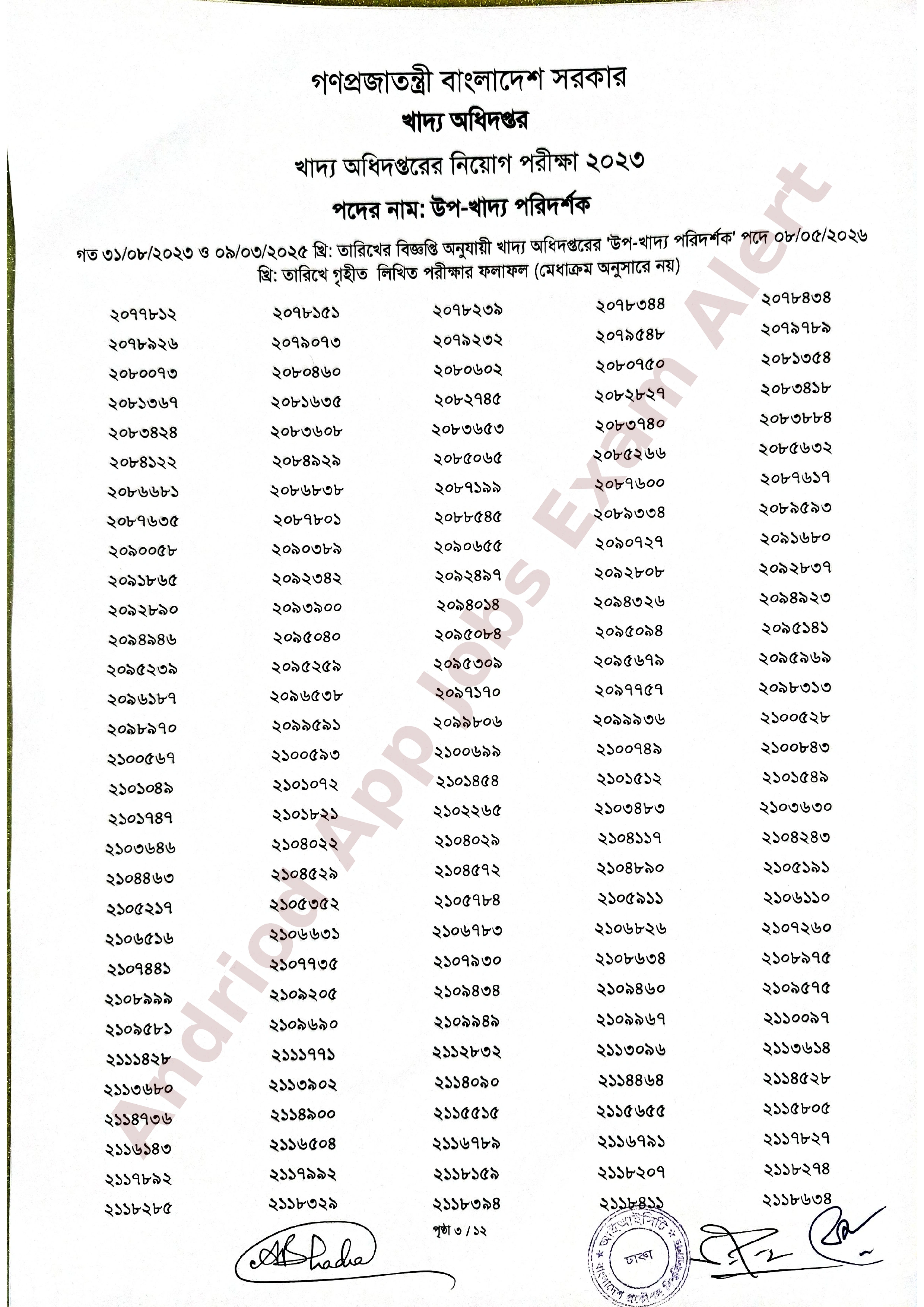 খাদ্য অধিদপ্তরের লিখিত পরীক্ষার ফলাফল প্রকাশ