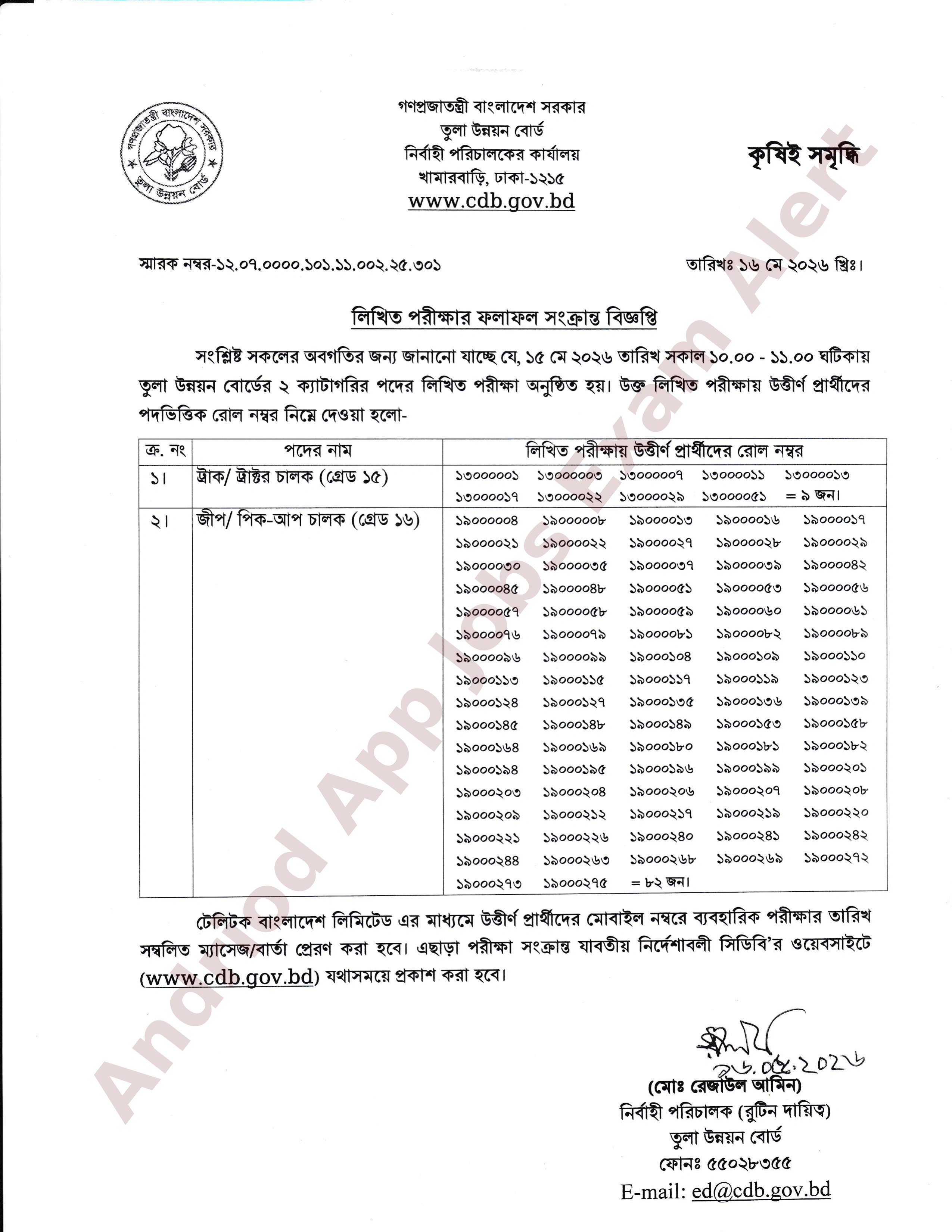 তুলা উন্নয়ন বোর্ডের লিখিত পরীক্ষার ফলাফল প্রকাশ