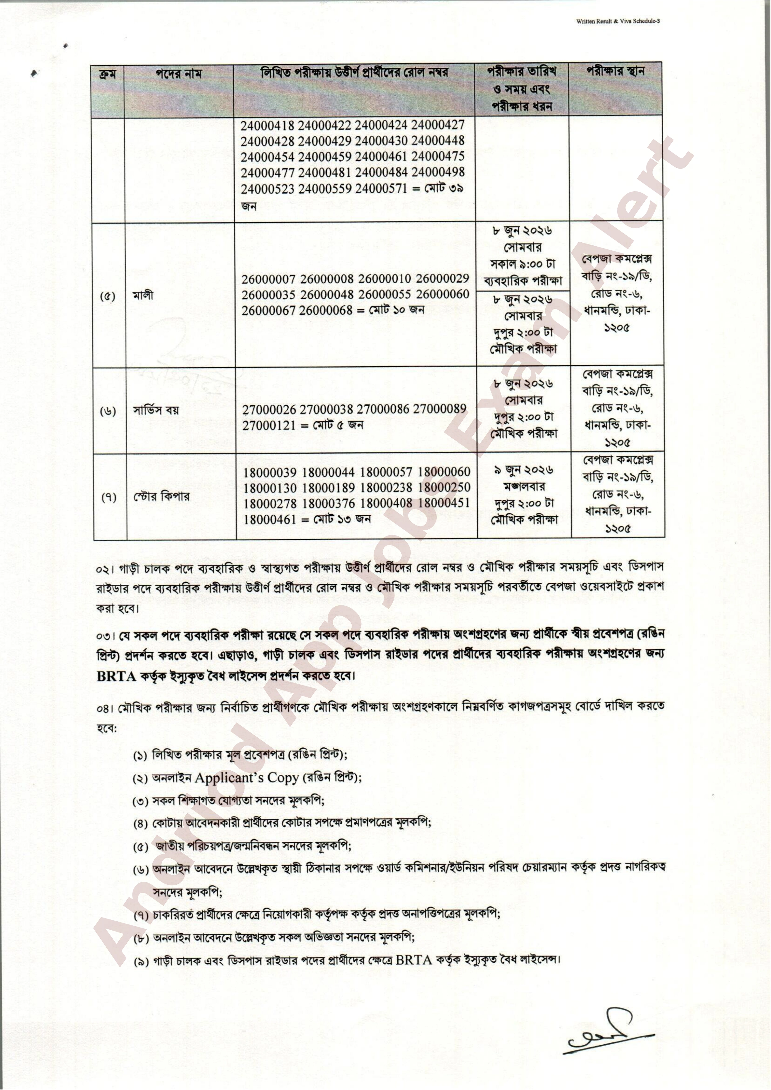 বাংলাদেশ রপ্তানী প্রক্রিয়াকরণ এলাকা কর্তৃপক্ষ (বেপজা)-র লিখিত পরীক্ষার ফলাফল ও সময়সূচি প্রকাশ