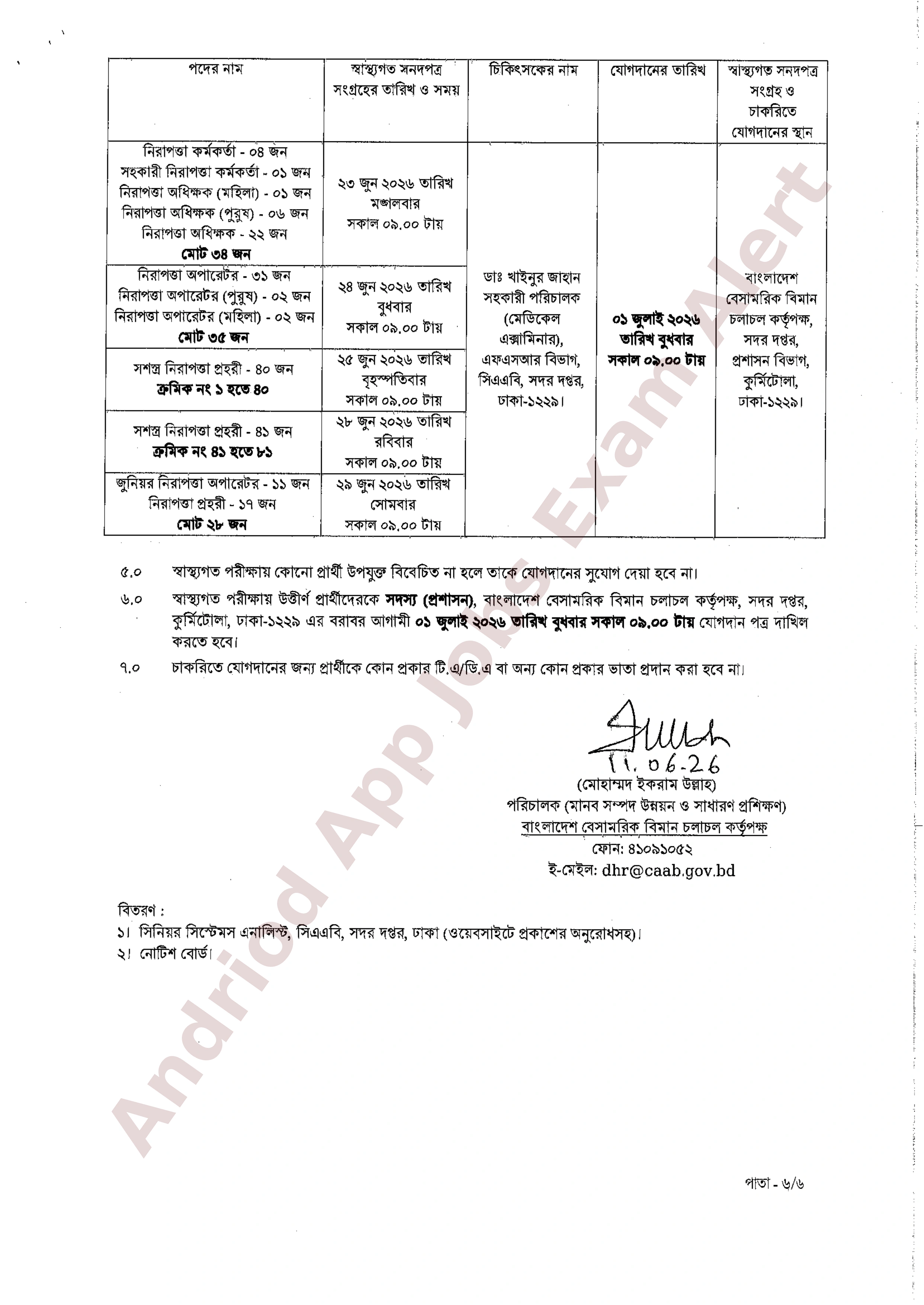 বাংলাদেশ বেসামরিক বিমান চলাচল কর্তৃপক্ষের নিয়োগপ্রাপ্তদের তালিকা প্রকাশ
