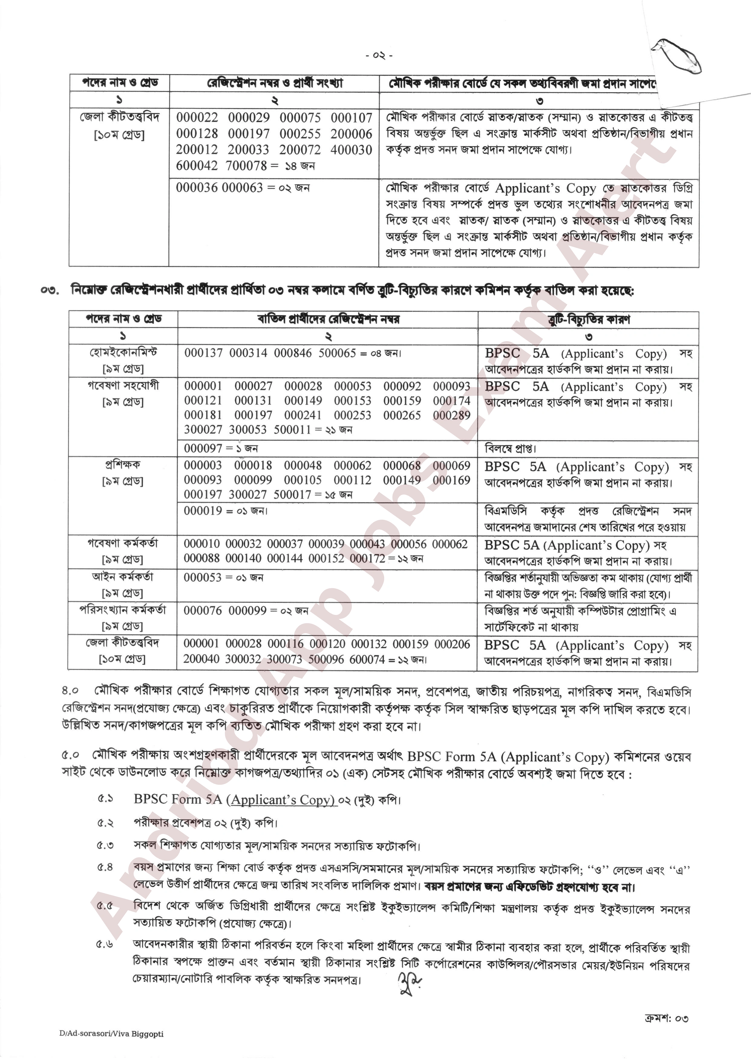 বাংলাদেশ সরকারী কর্ম কমিশন (বিপিএসসি) বিভিন্ন মন্ত্রণালয়ের অধীন বিভিন্ন পদের মৌখিক পরীক্ষার সময়সূচি প্রকাশ