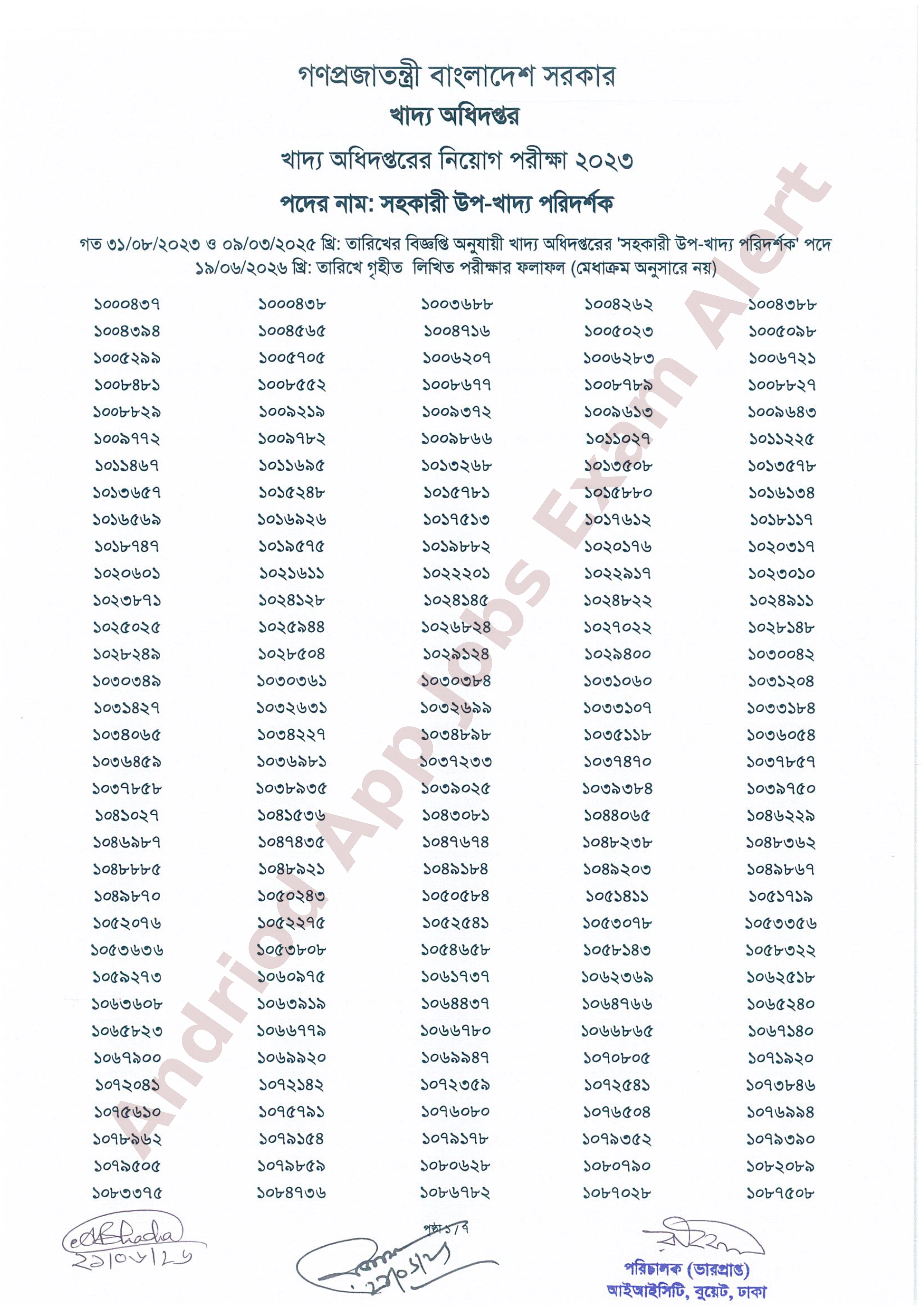 খাদ্য অধিদপ্তরের লিখিত পরীক্ষার ফলাফল প্রকাশ