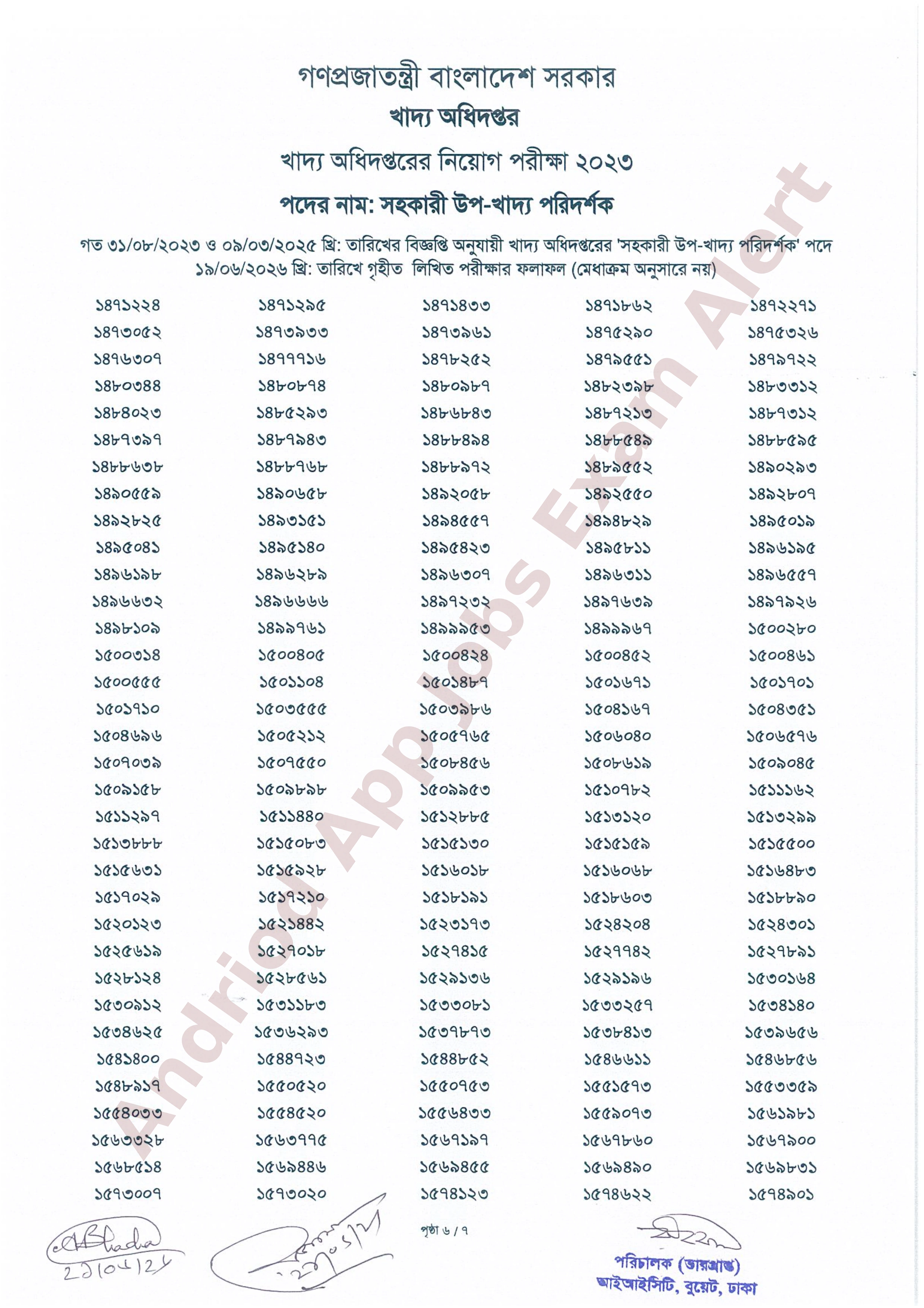খাদ্য অধিদপ্তরের লিখিত পরীক্ষার ফলাফল প্রকাশ