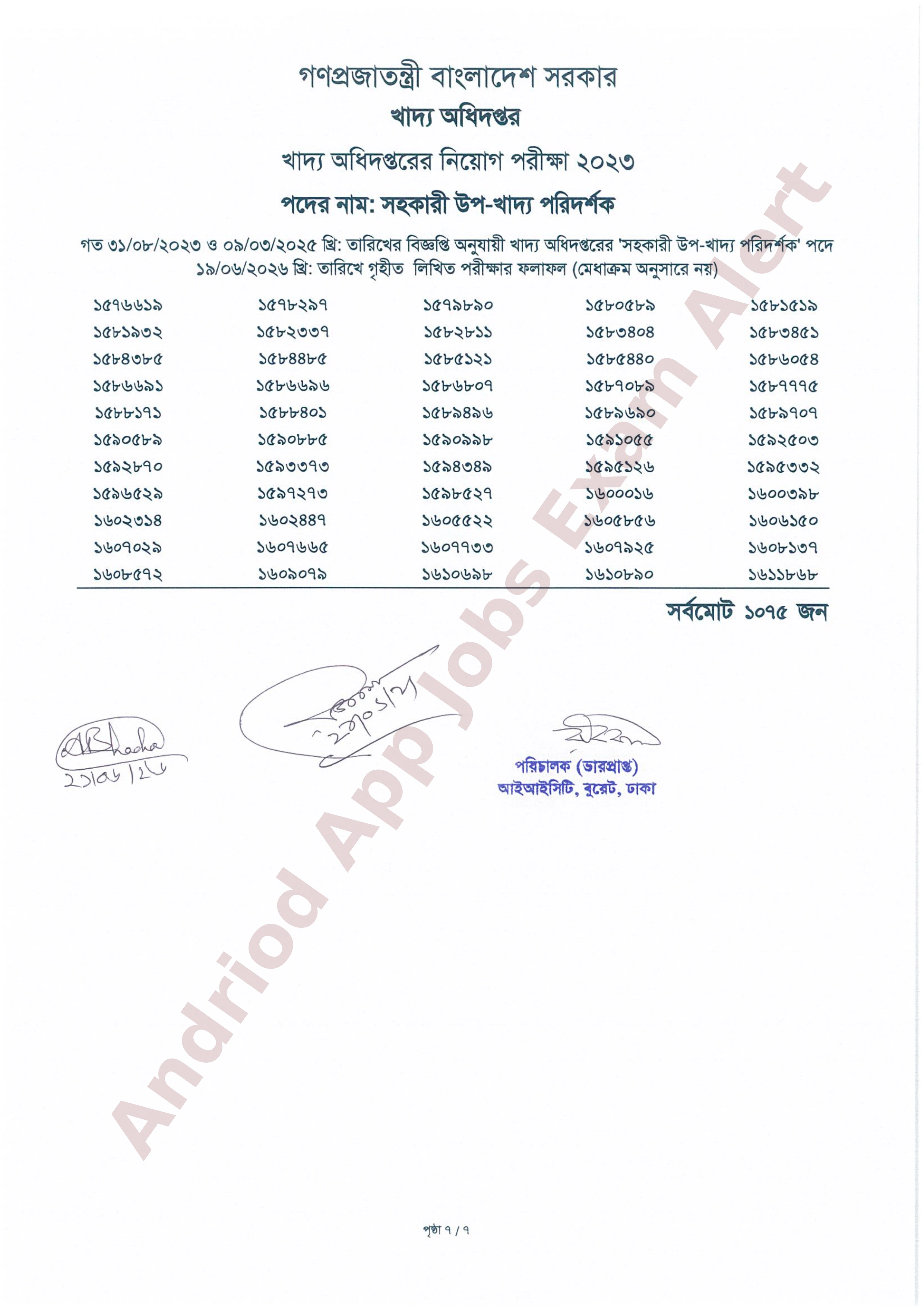 খাদ্য অধিদপ্তরের লিখিত পরীক্ষার ফলাফল প্রকাশ