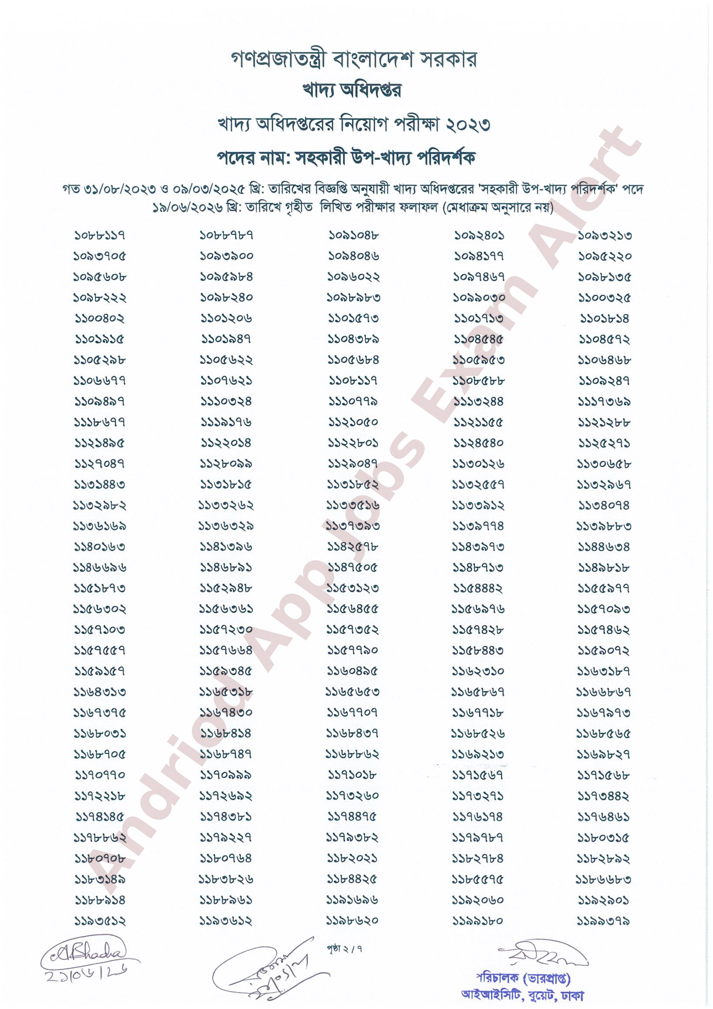 খাদ্য অধিদপ্তরের লিখিত পরীক্ষার ফলাফল প্রকাশ