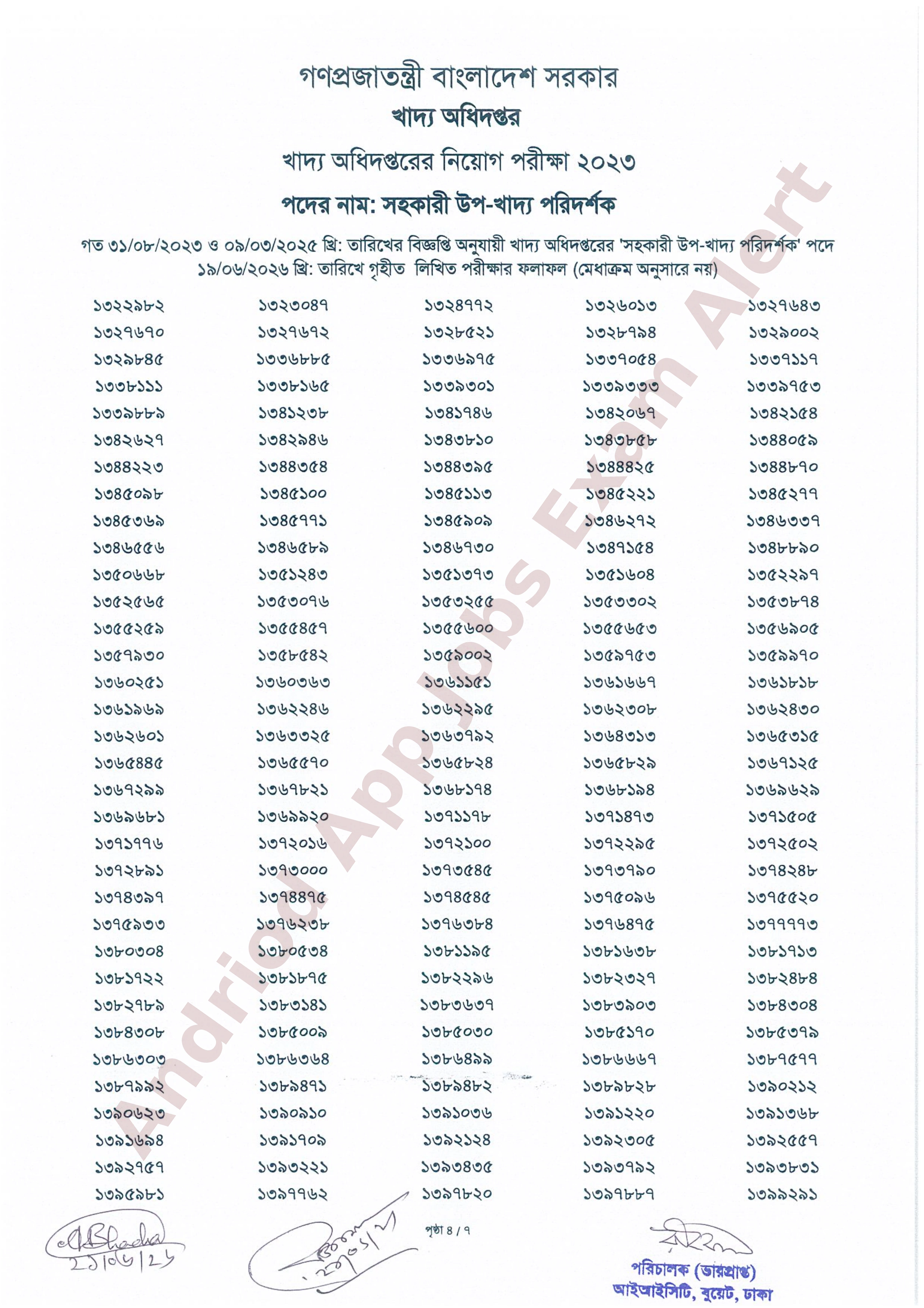 খাদ্য অধিদপ্তরের লিখিত পরীক্ষার ফলাফল প্রকাশ