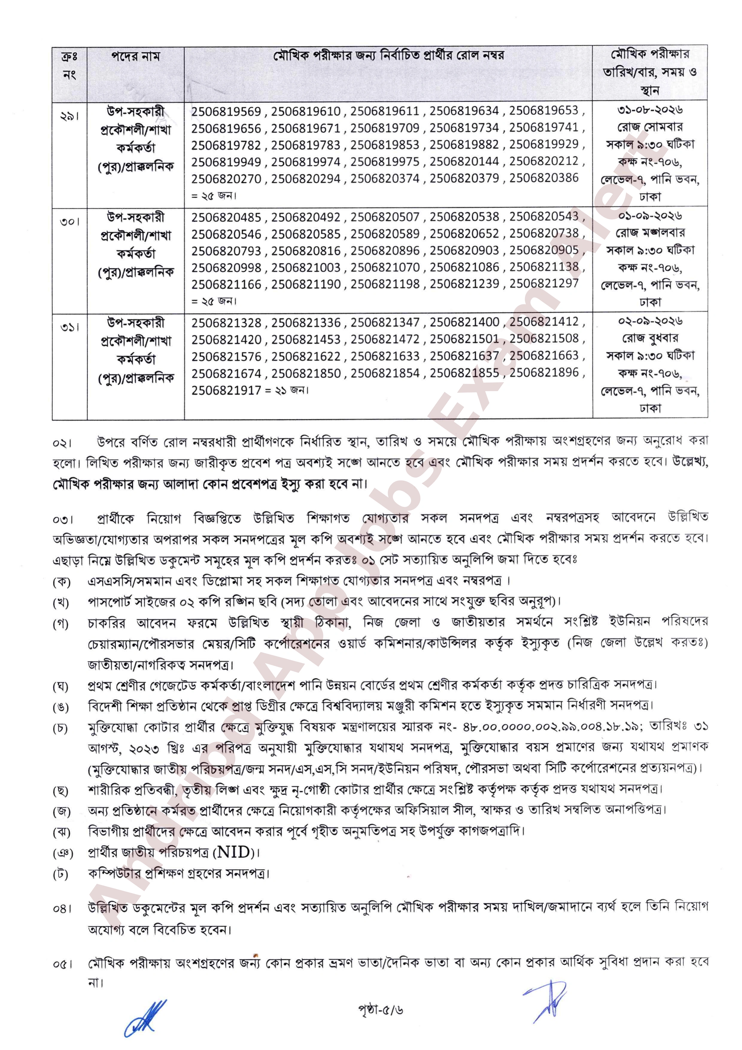 বাংলাদেশ পানি উন্নয়ন বোর্ডের মৌখিক পরীক্ষার সময়সূচী প্রকাশ