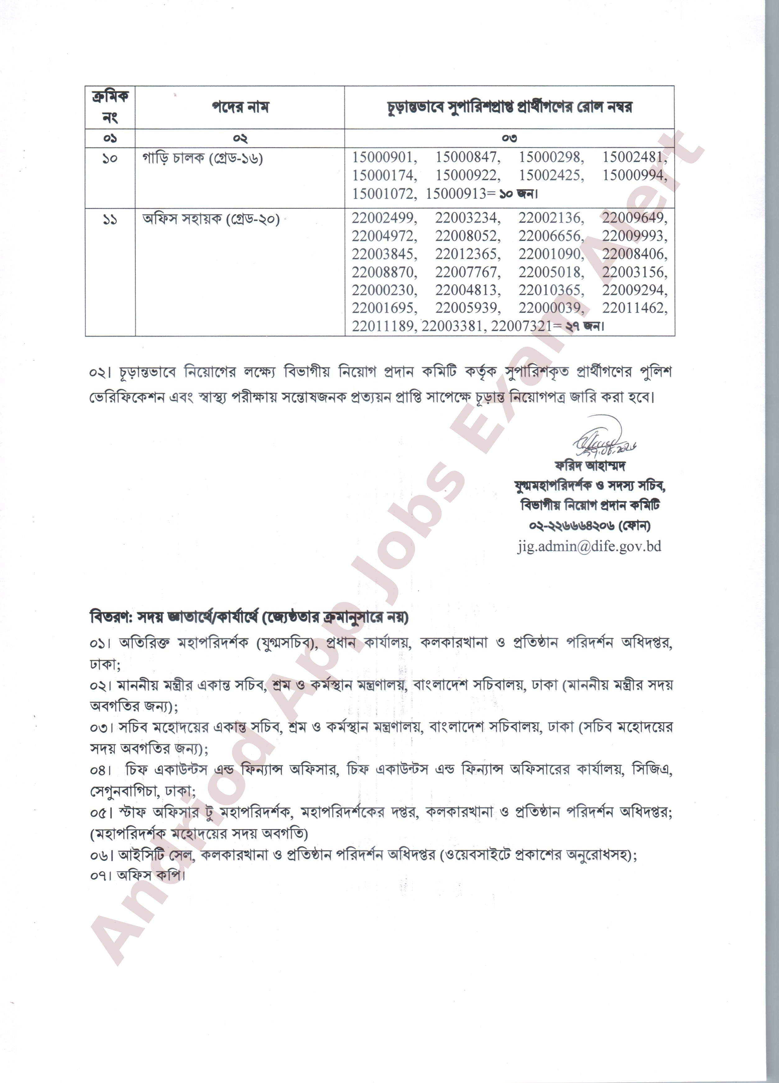 কলকারখানা ও প্রতিষ্ঠান পরিদর্শন অধিদপ্তরের নিয়োগ পরীক্ষার ফলাফল প্রকাশ