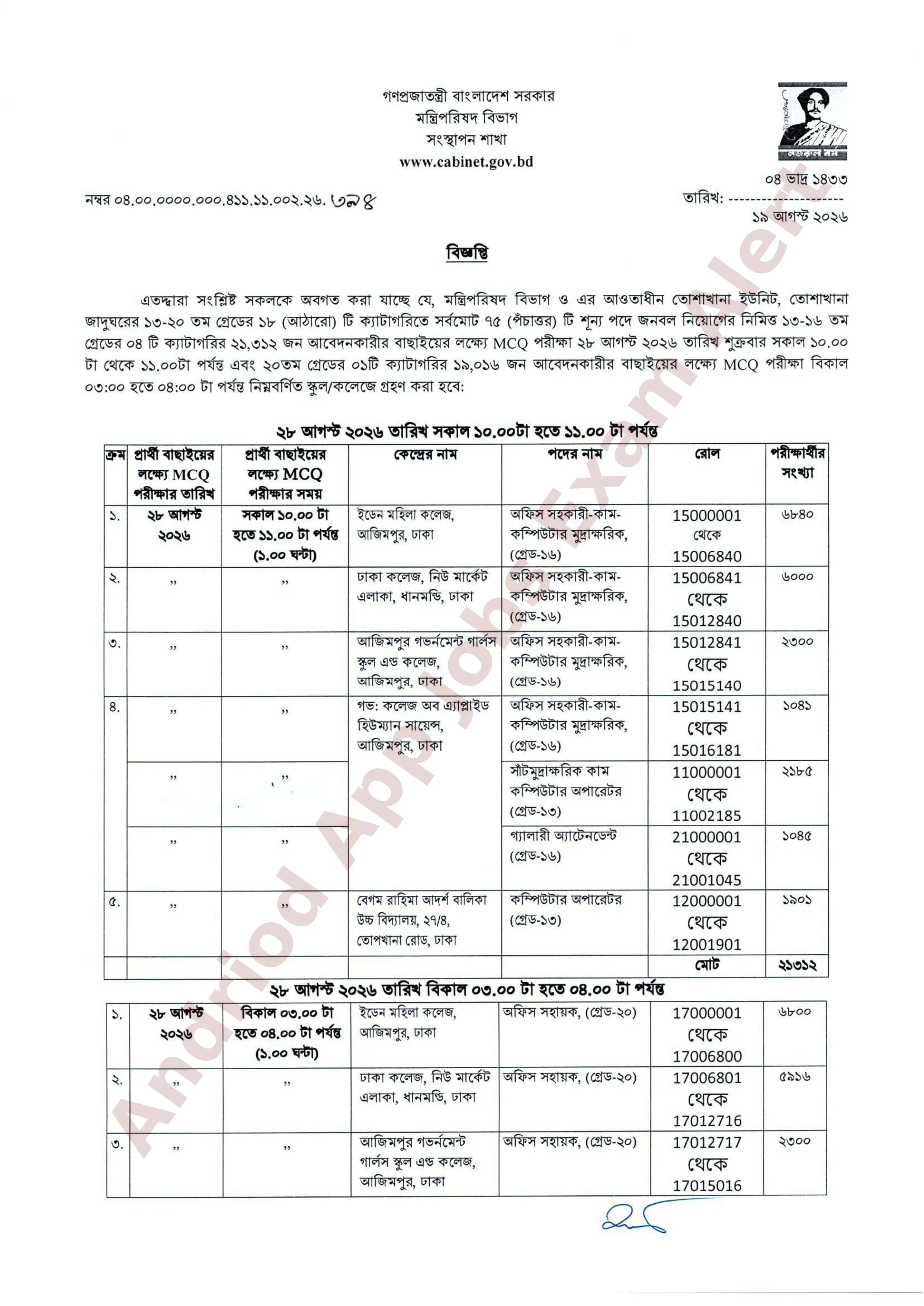 তোশাখানা ইউনিট এবং তোশাখানা জাদুঘরের নিয়োগ MCQ পরীক্ষার সময়সূচি প্রকাশ