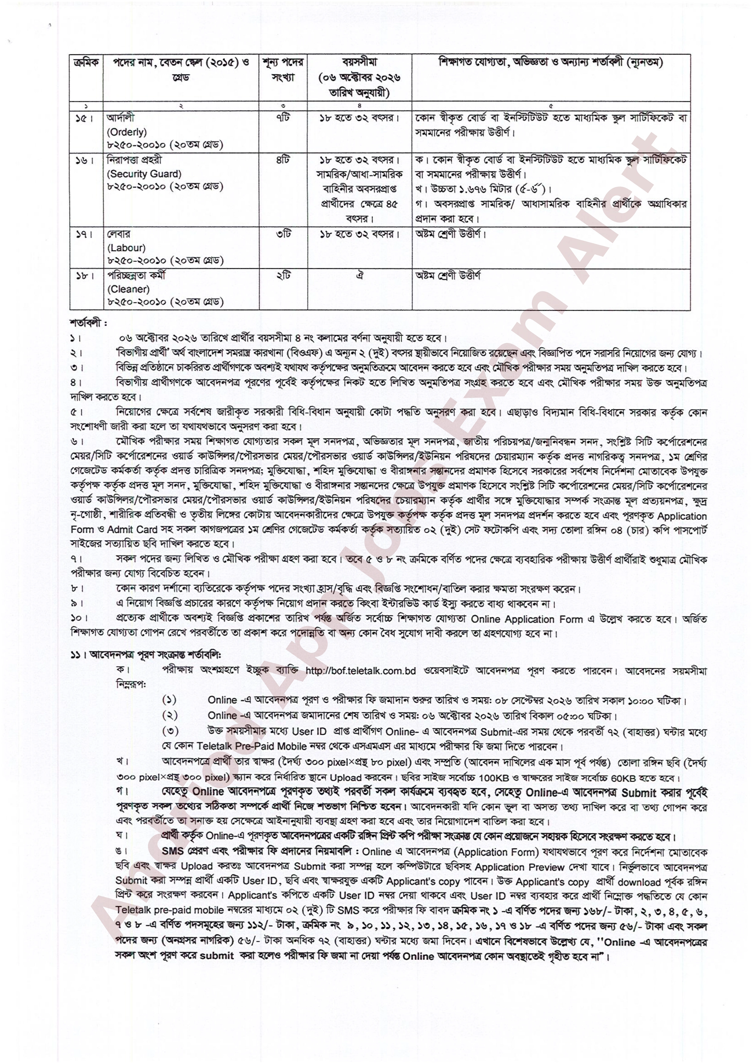 বাংলাদেশ সমরাস্ত্র কারখানায় (বিওএফ) বিভিন্ন পদে বিশাল নিয়োগ বিজ্ঞপ্তি প্রকাশ