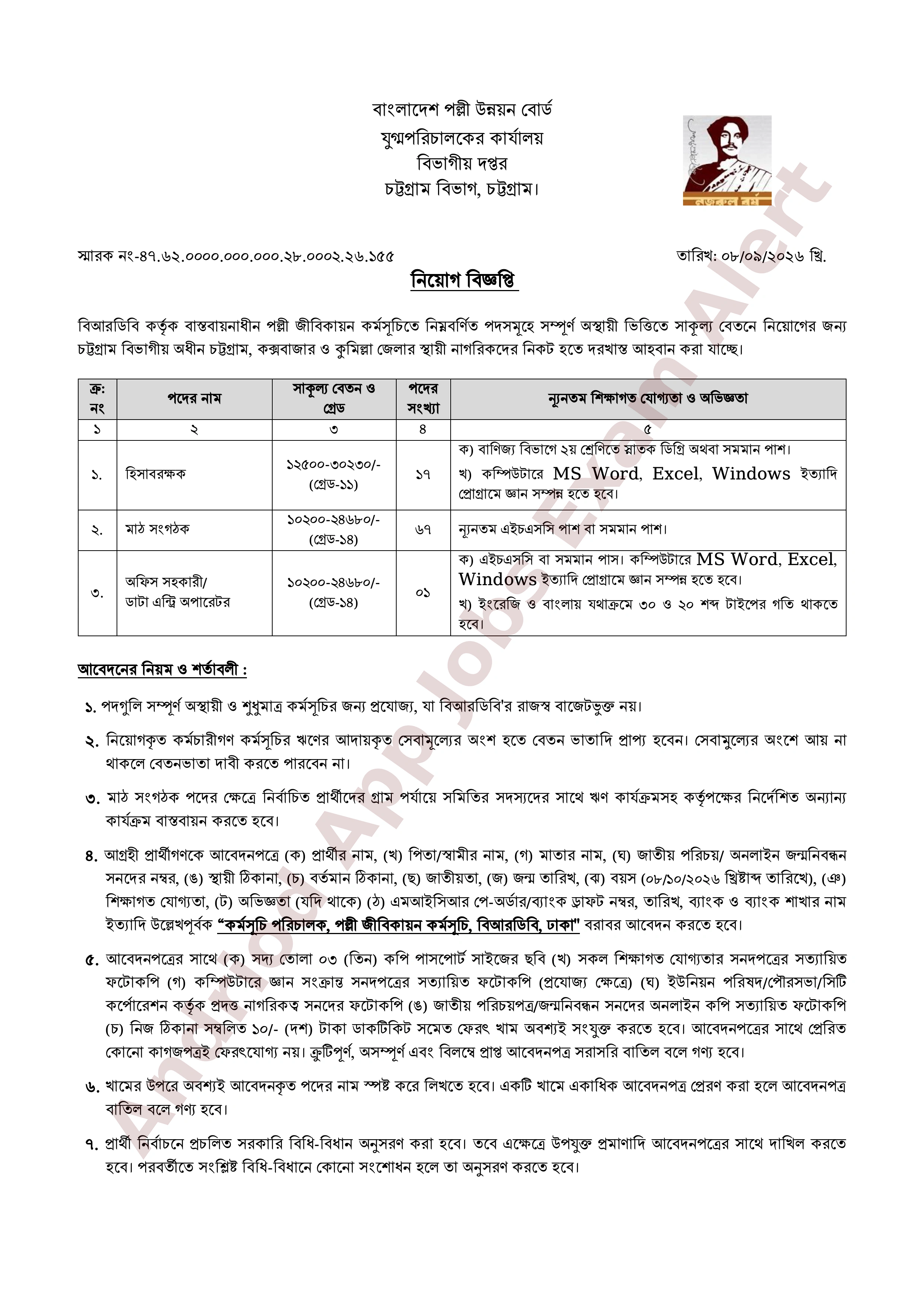 ৮৫ পদে বাংলাদেশ পল্লী উন্নয়ন বোর্ডের নতুন নিয়োগ বিজ্ঞপ্তি প্রকাশ