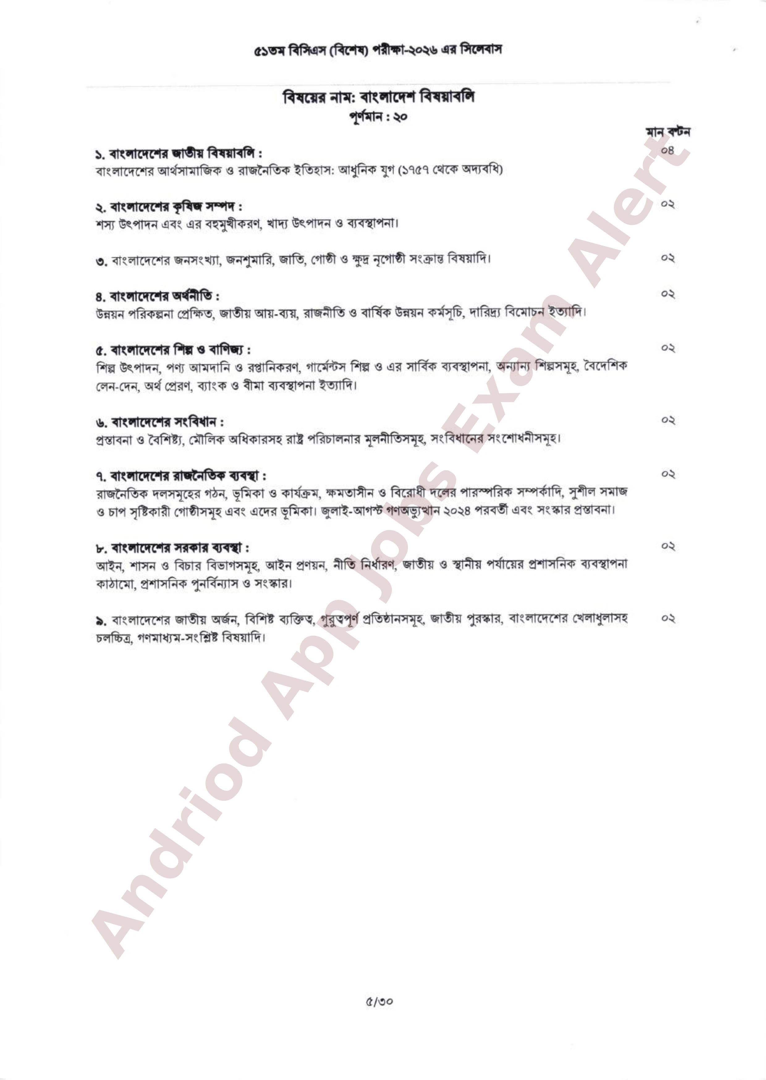 ৫১তম বিসিএস (বিশেষ) পরীক্ষা-২০২৬ এর বিস্তারিত সিলেবাস এবং বিষয়ভিত্তিক মান বণ্টন প্রকাশ