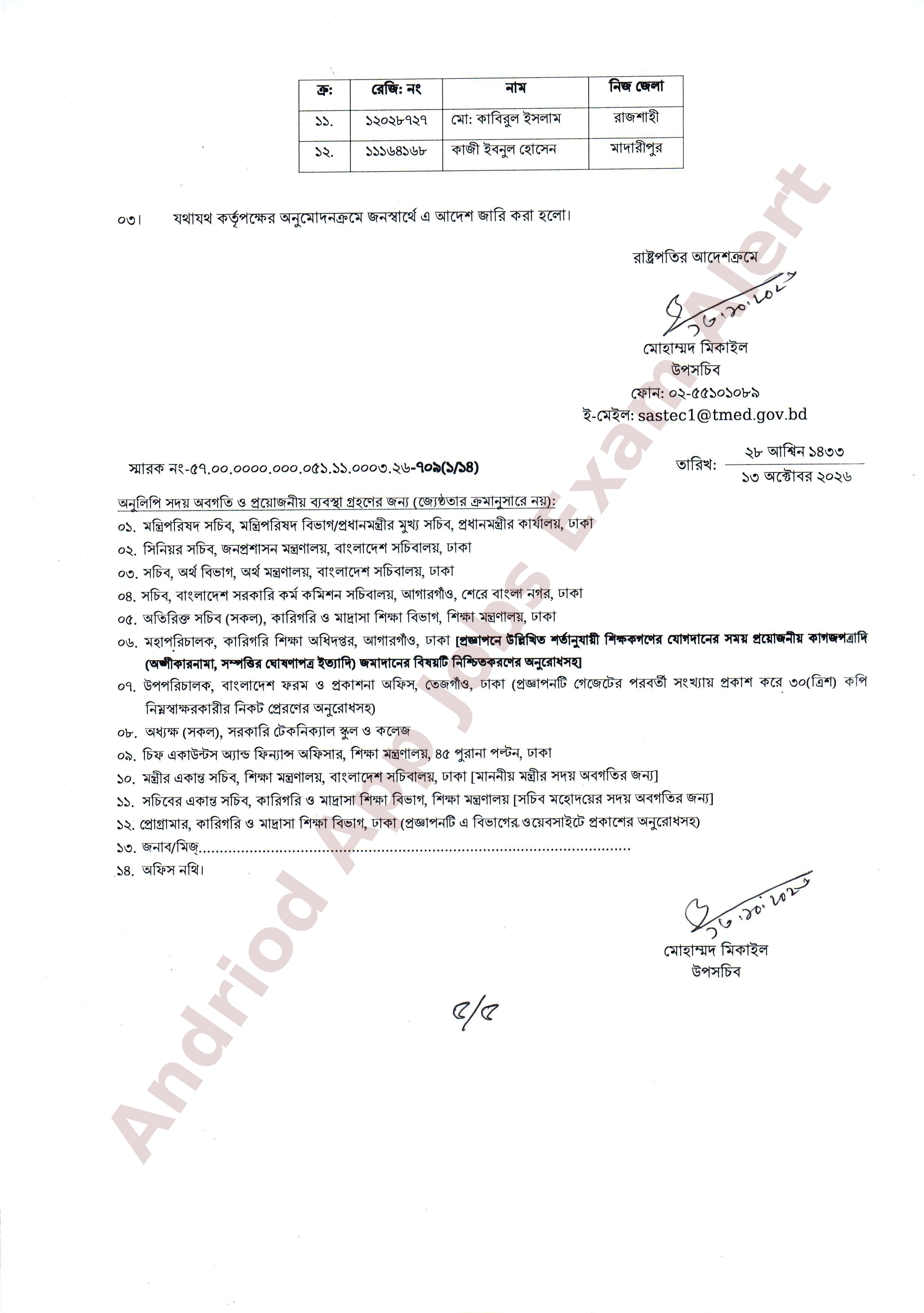 ৮৪ পদে কারিগরি ও মাদ্রাসা শিক্ষা বিভাগের নতুন নিয়োগ প্রজ্ঞাপন প্রকাশ
