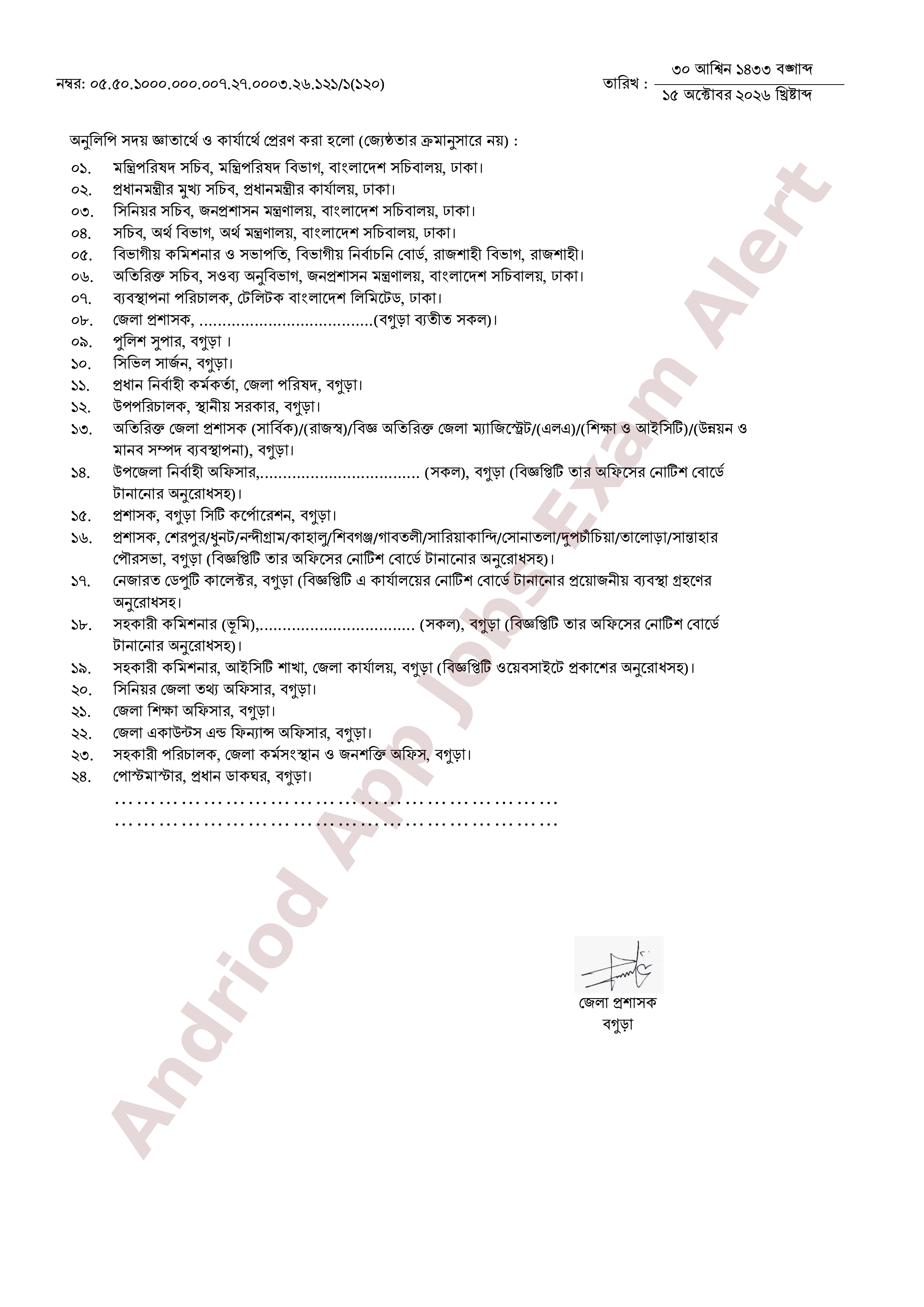 জেলা প্রশাসকের কার্যালয়, বগুড়া-এর নতুন নিয়োগ বিজ্ঞপ্তি প্রকাশ