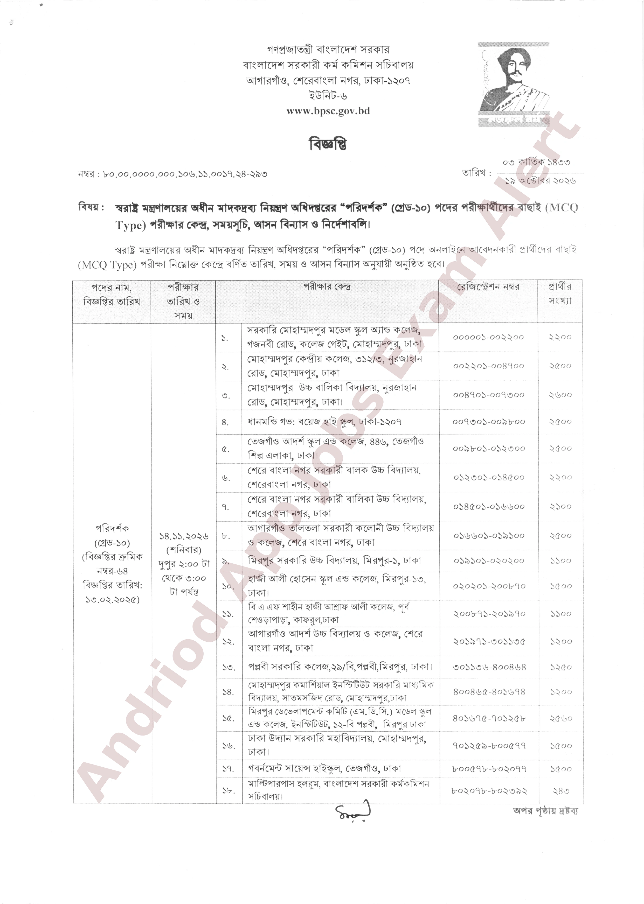 মাদকদ্রব্য নিয়ন্ত্রণ অধিদপ্তরের এর MCQ পরীক্ষার সময়সূচি প্রকাশ