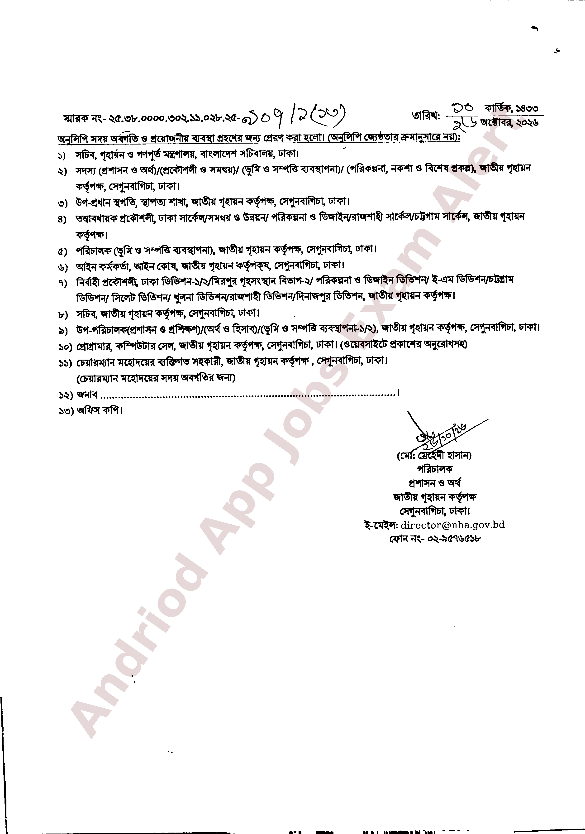 জাতীয় গৃহায়ন কর্তৃপক্ষের নিয়োগের ফলাফল নিয়োগ প্রদান প্রকাশ