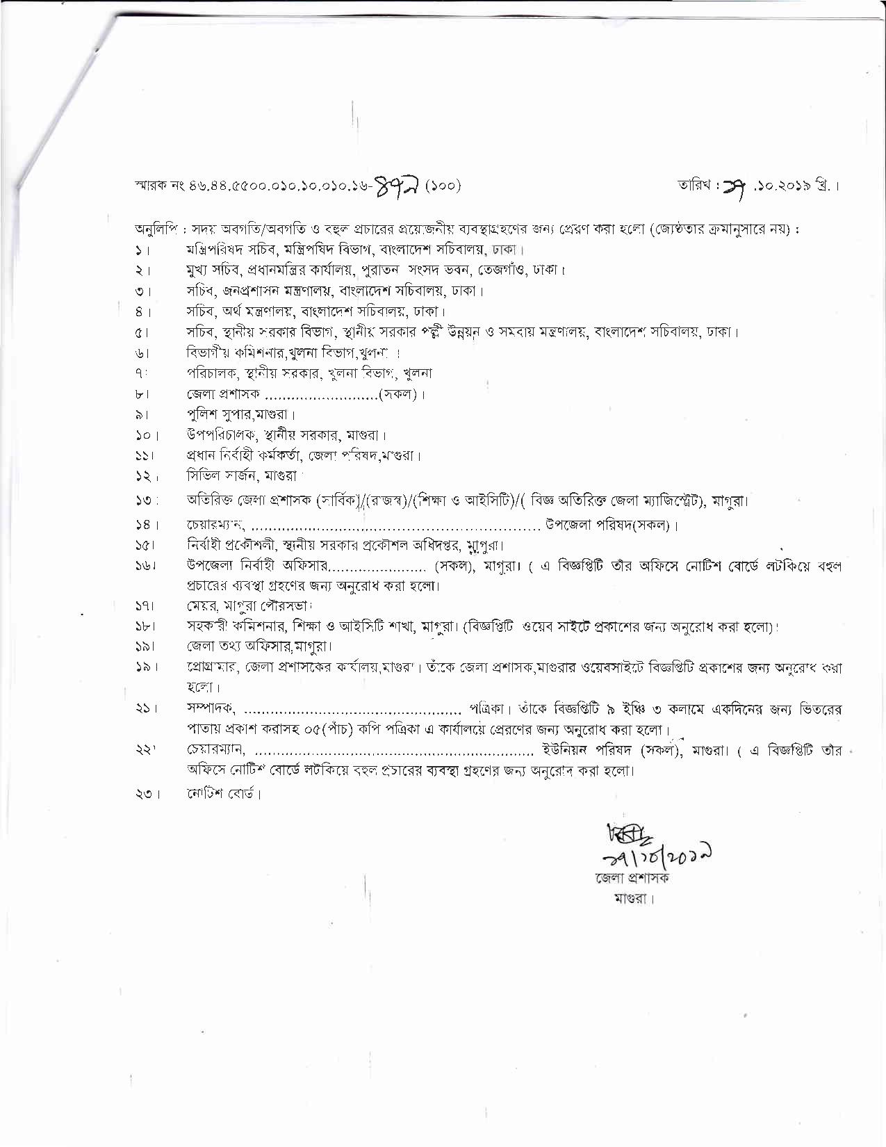 জেলা প্রশাসকের কার্যালয় মাগুরা এর নতুন নিয়োগ বিজ্ঞপ্তি প্রকাশ