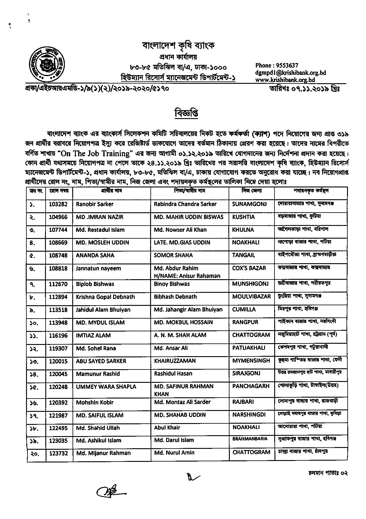 বাংলাদেশ কৃষি ব্যাংকের চাকরির পরীক্ষার চূড়ান্ত ফলাফল প্রকাশ