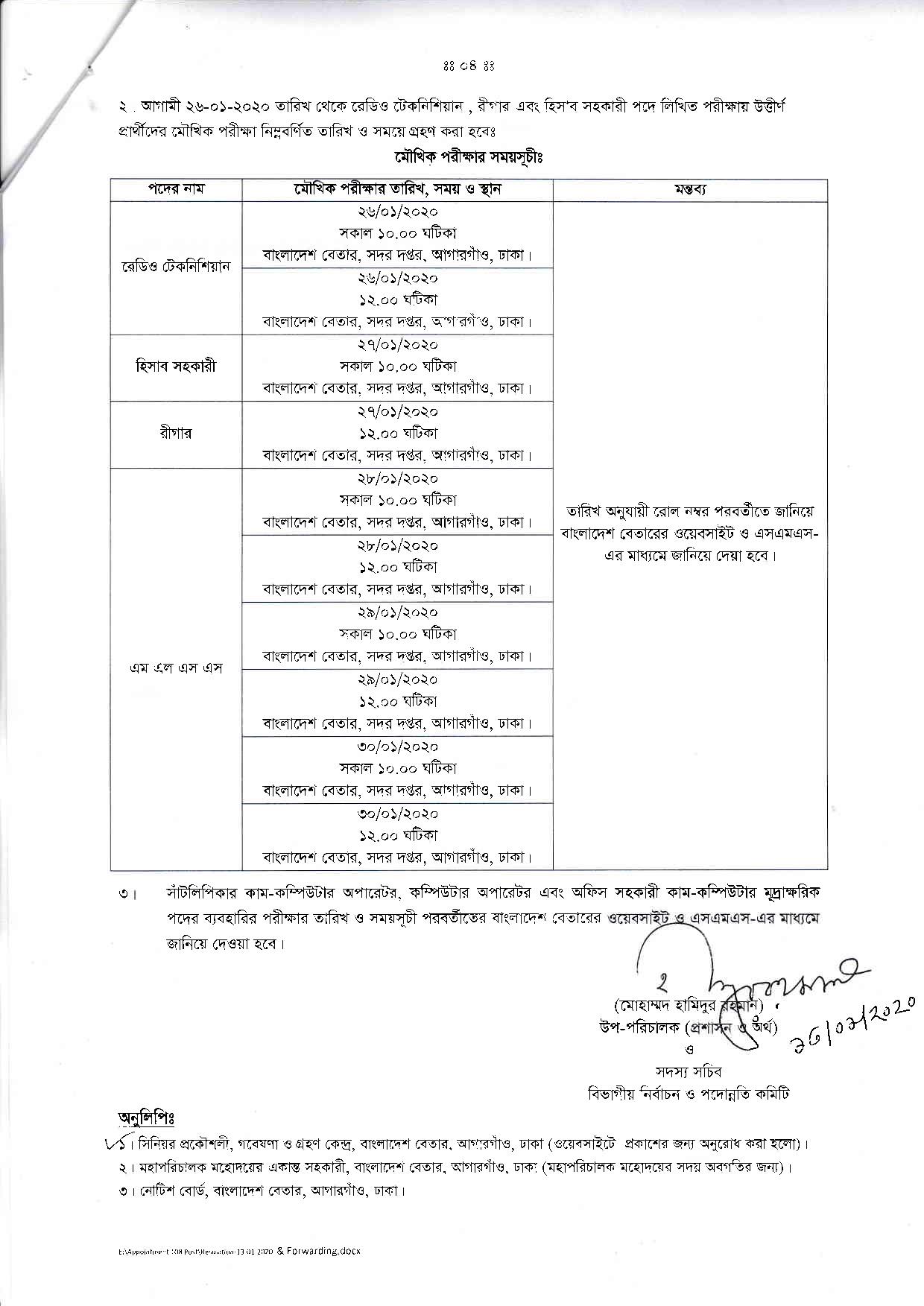 বাংলাদেশ বেতারের  লিখিত পরীক্ষার ফলাফল ও মৌখিক পরীক্ষার সময়সূচী প্রকাশ