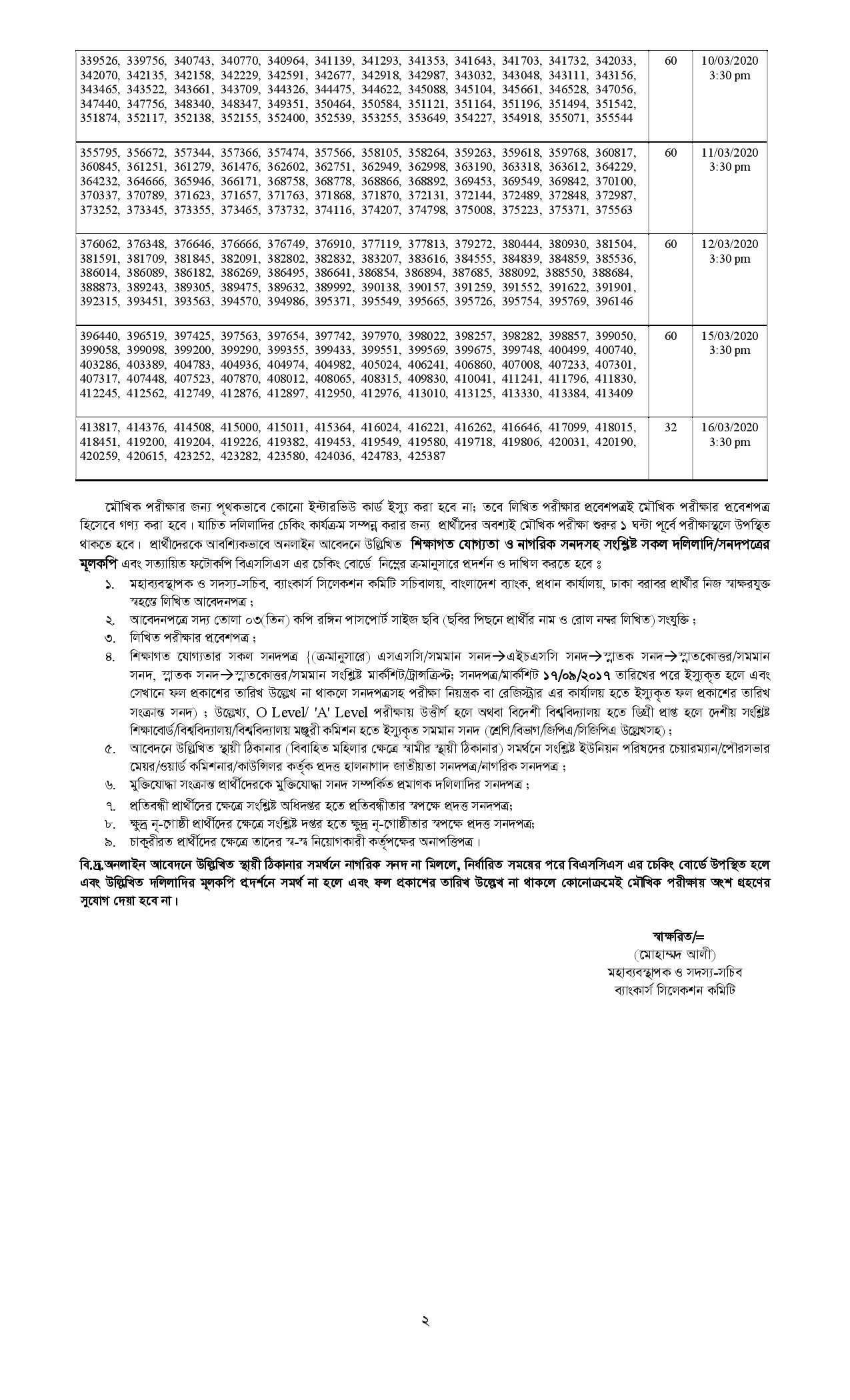 রূপালী ব্যাংক লিমিটেড এর মৌখিক পরীক্ষার সময়সূচী ও কেন্দ্র তালিকা প্রকাশ
