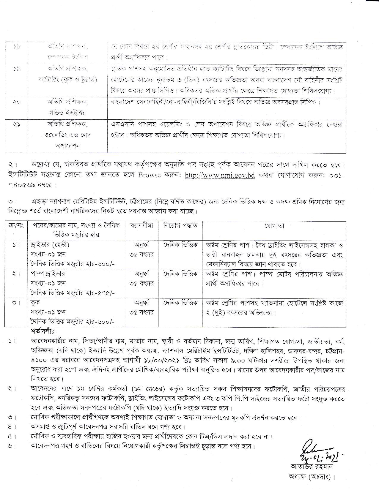 ন্যাশনাল মেরিটাইম ইনস্টিটিউট এর নতুন নিয়োগ বিজ্ঞপ্তি প্রকাশ
