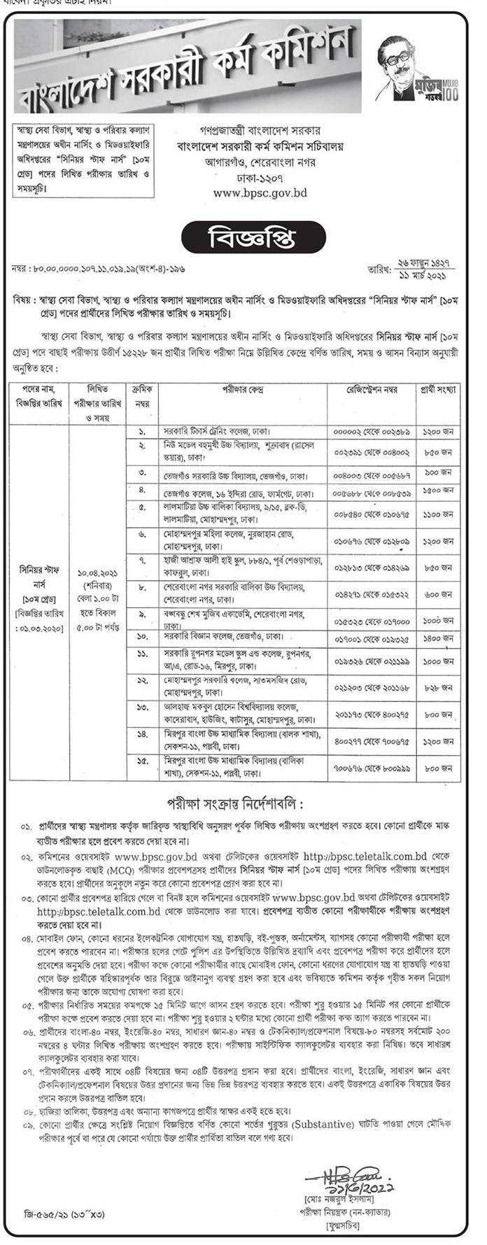 মিডওয়াইফারি অধিদপ্তরের চাকরির পরীক্ষার সময়সূচি প্রকাশ